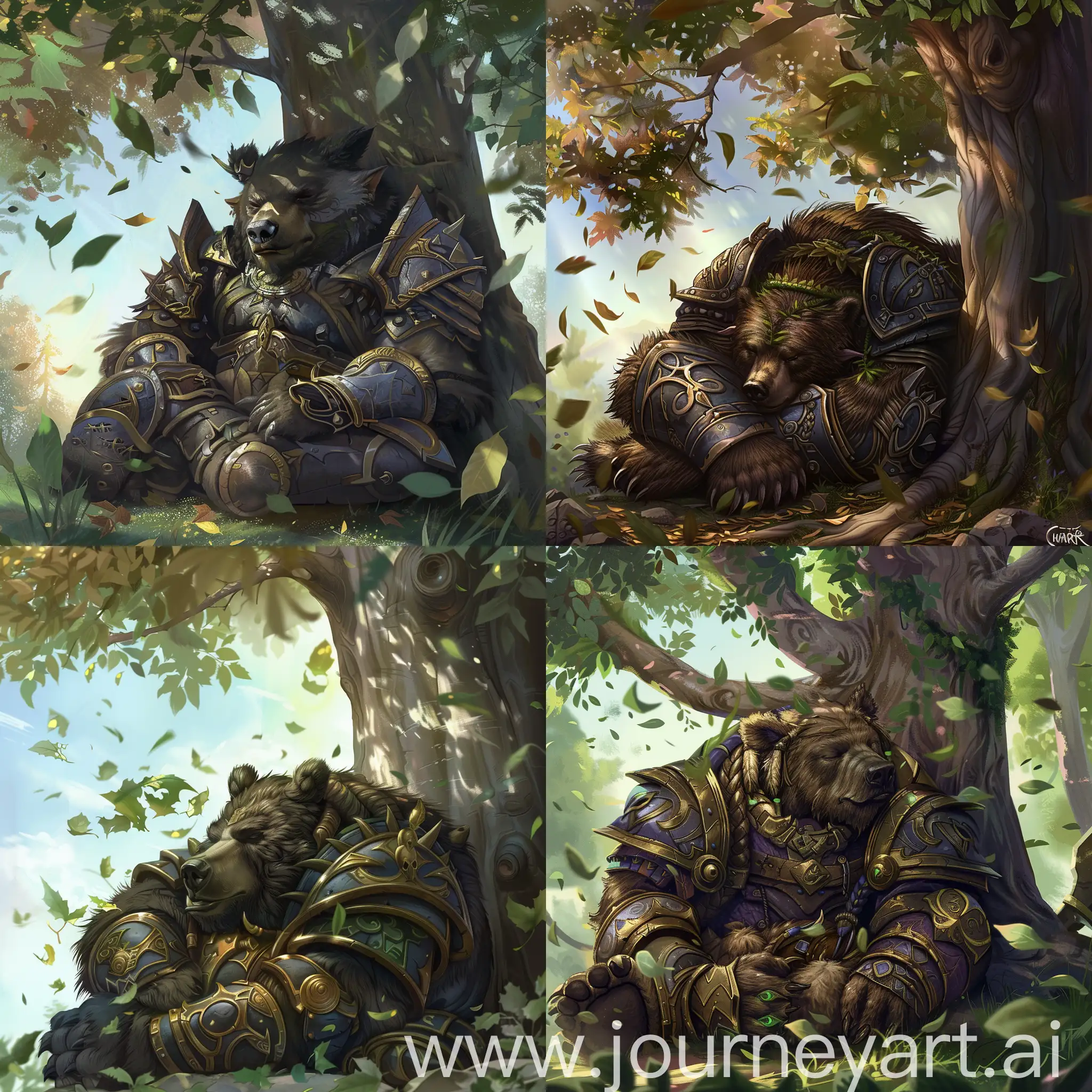 Mighty-Tauren-Druid-Resting-in-Tranquil-Bear-Form-Amidst-Nature