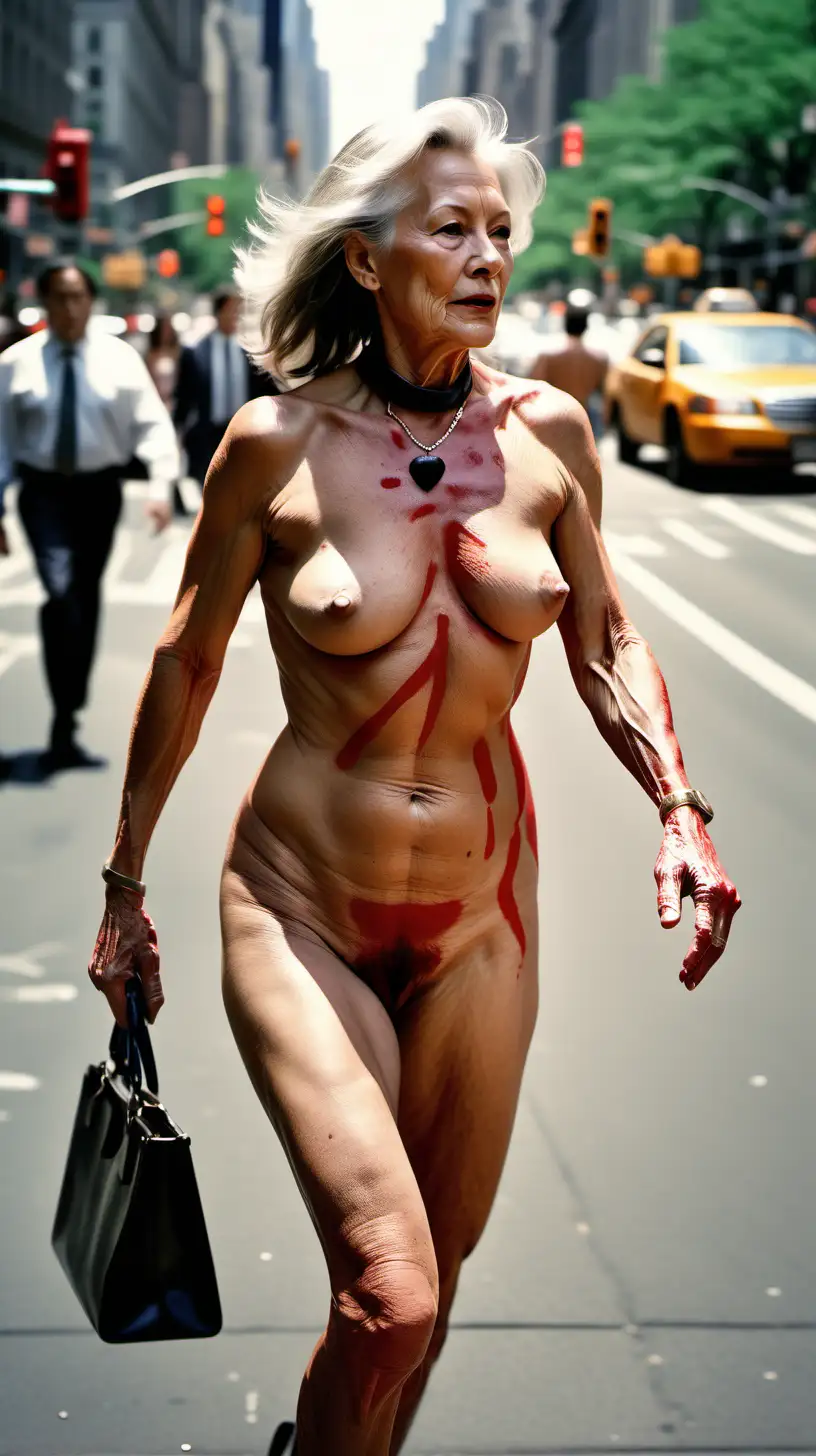 Elderly Nude Art Walk Capturing a Bold Morning Stroll on Fifth Avenue
