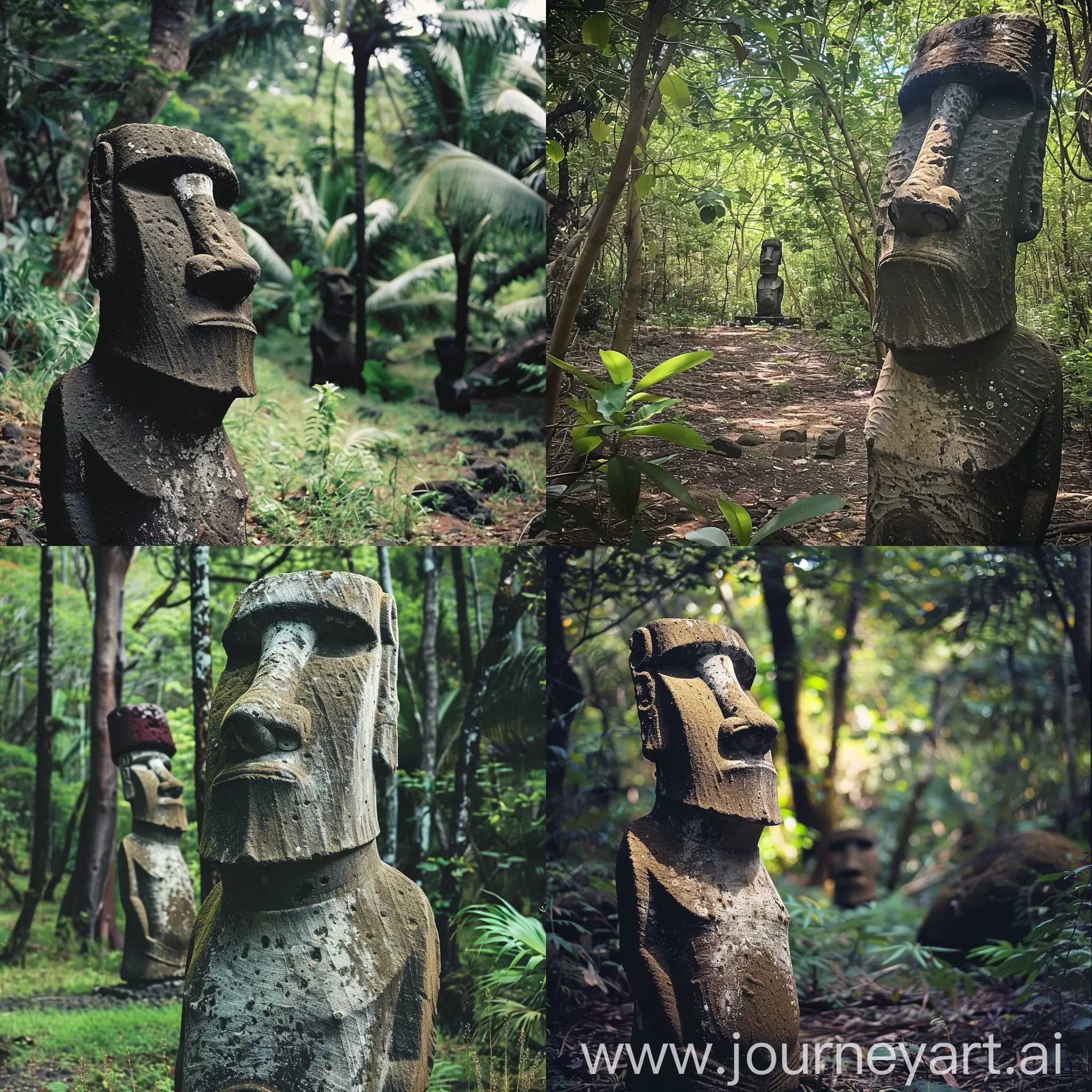 moai statue in a rainforest