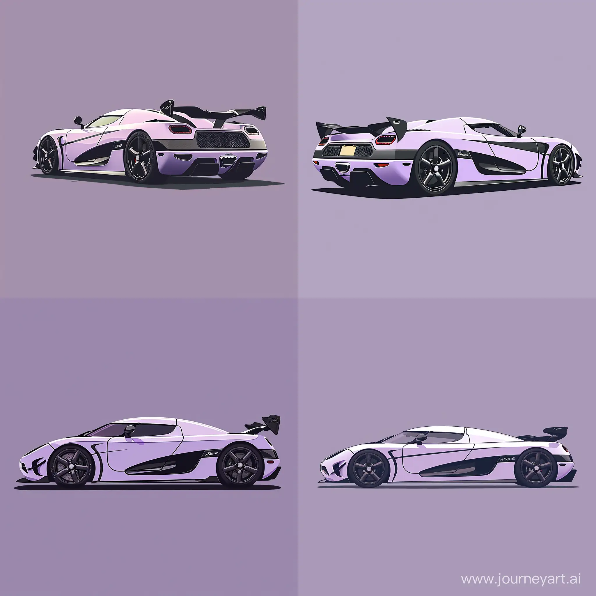 Minimalism 2D 2/3 Views Car Illustration of: Light Purple Koenigsegg Agera, Simple Bold Purple Background, Adobe Illustrator Software, High Precision
