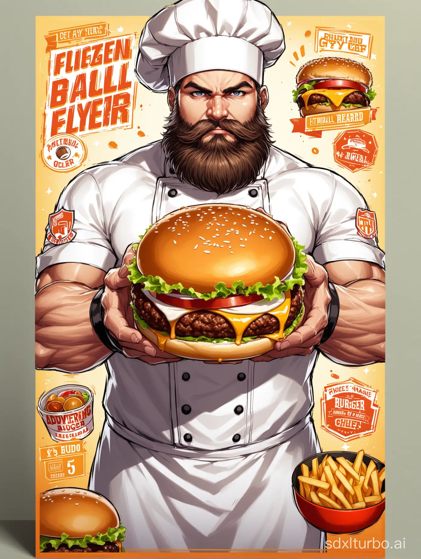 Bearded-Chef-Holding-Burger-and-Football-Advertisement-Flyer-Design