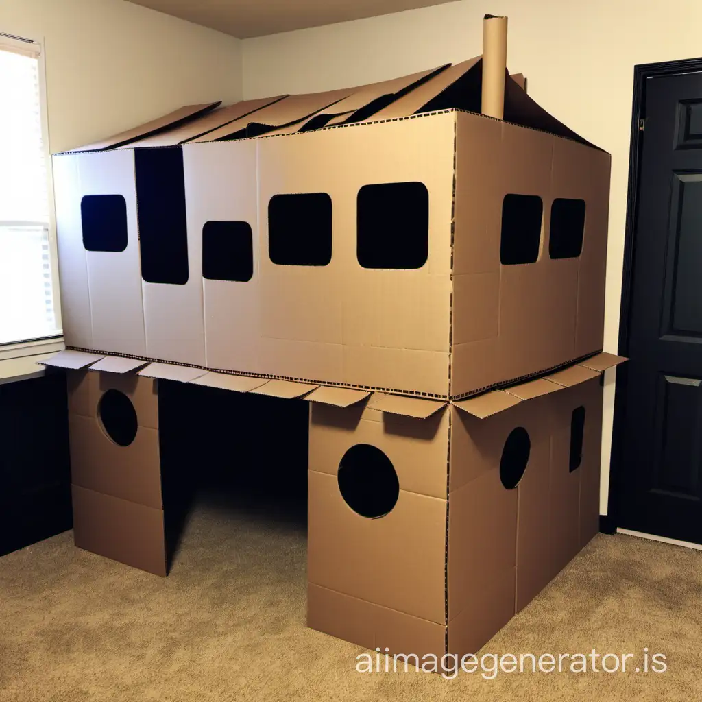 cardboard fort that has pipes