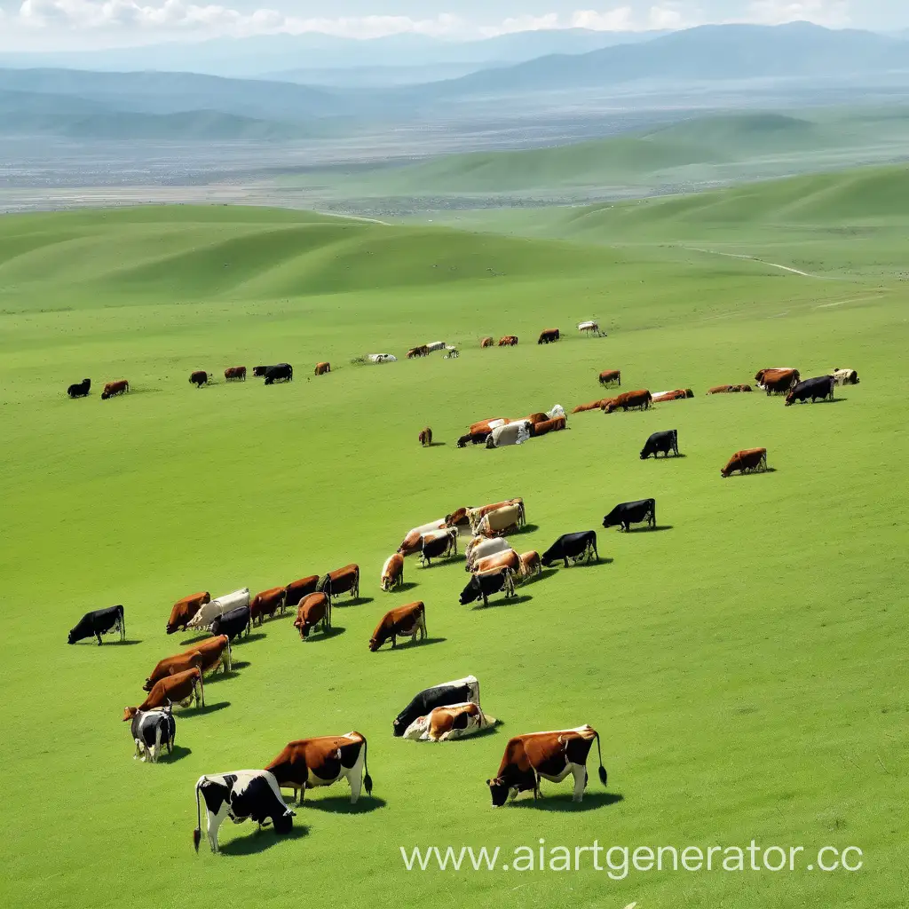 Lone-Cowboy-Amid-Vast-Green-Pasture-with-Grazing-Cows