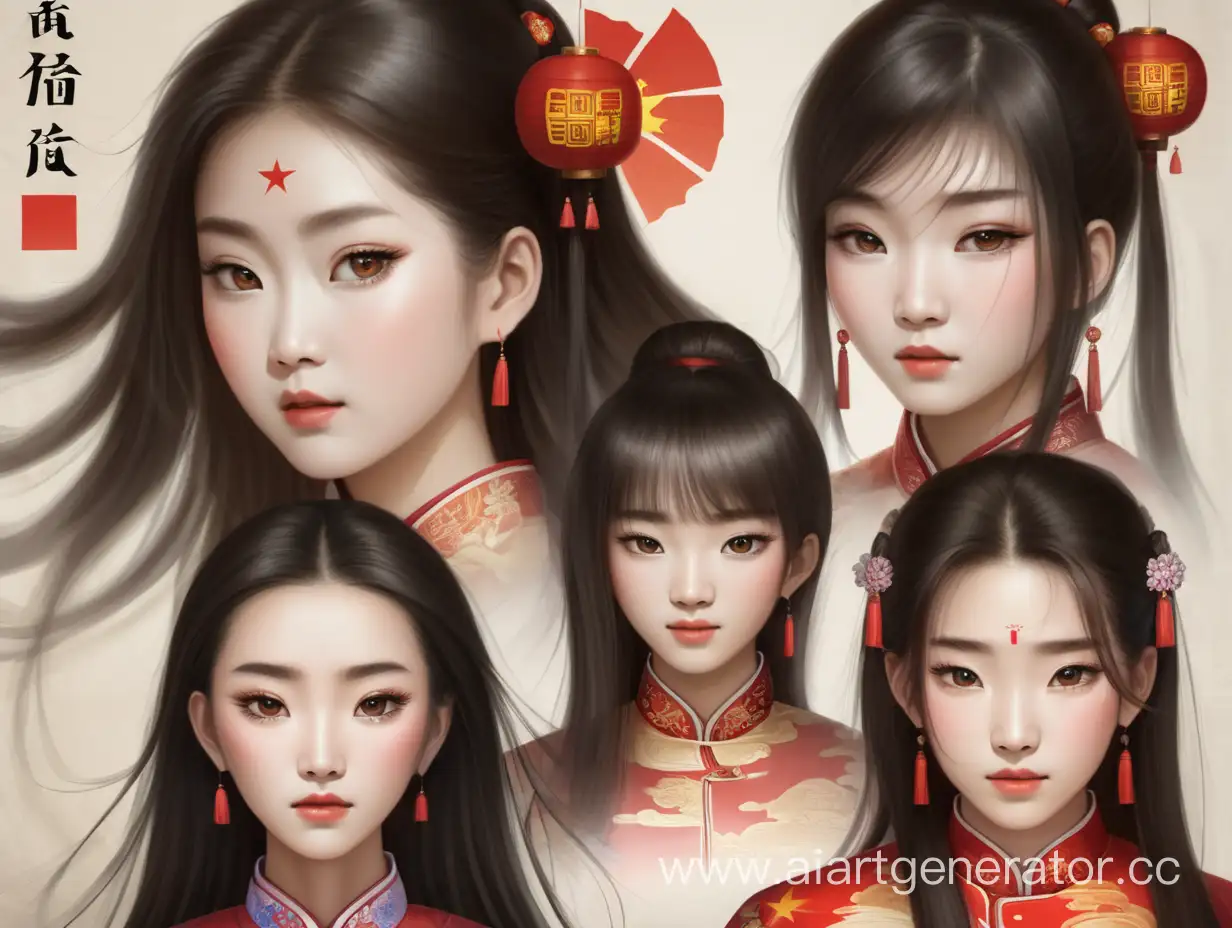 Traditional-Chinese-Women-with-Distinct-Facial-Expressions