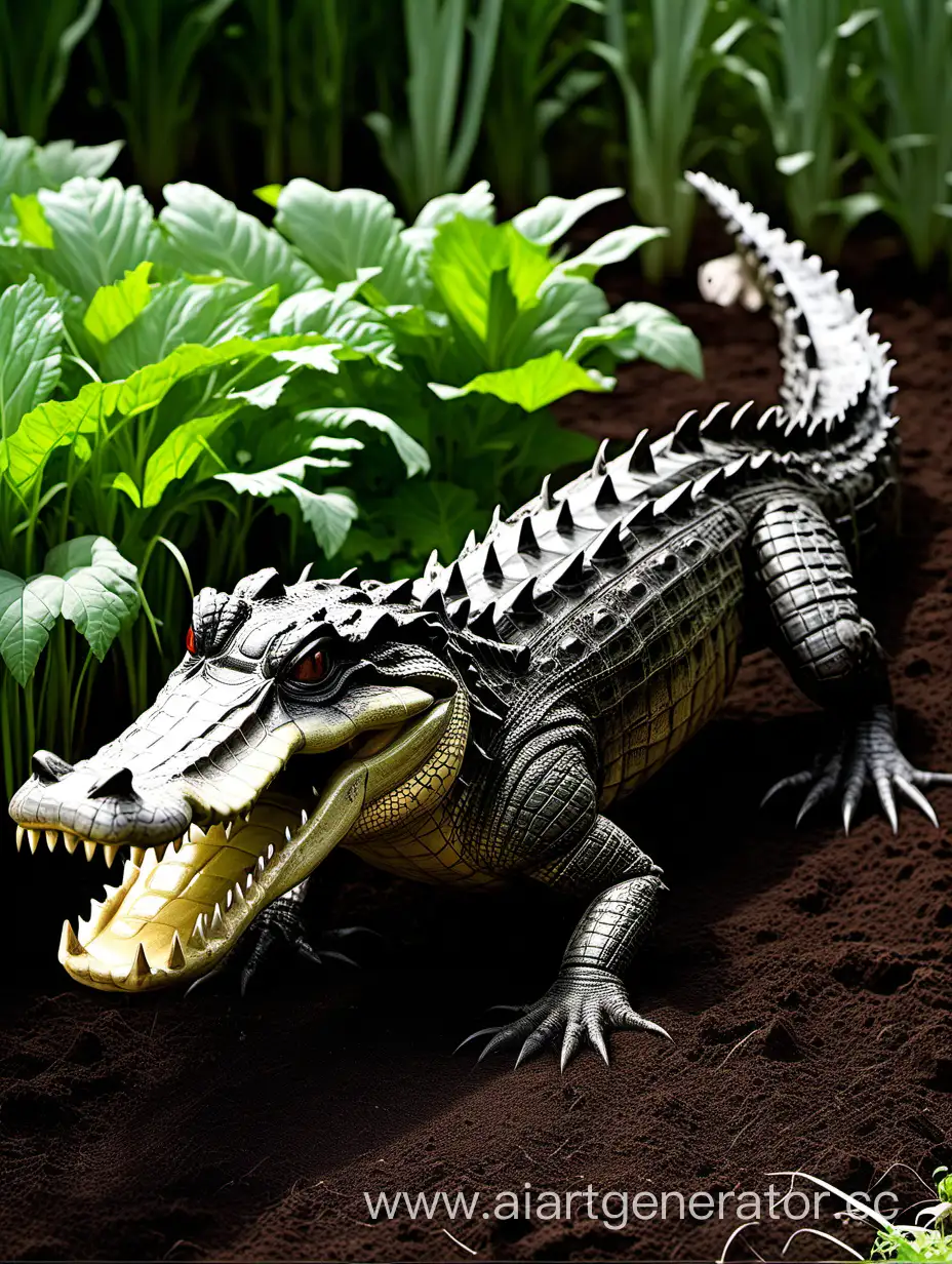 Tiller-Caiman-in-Vegetable-Garden-with-Crocodile-Companion