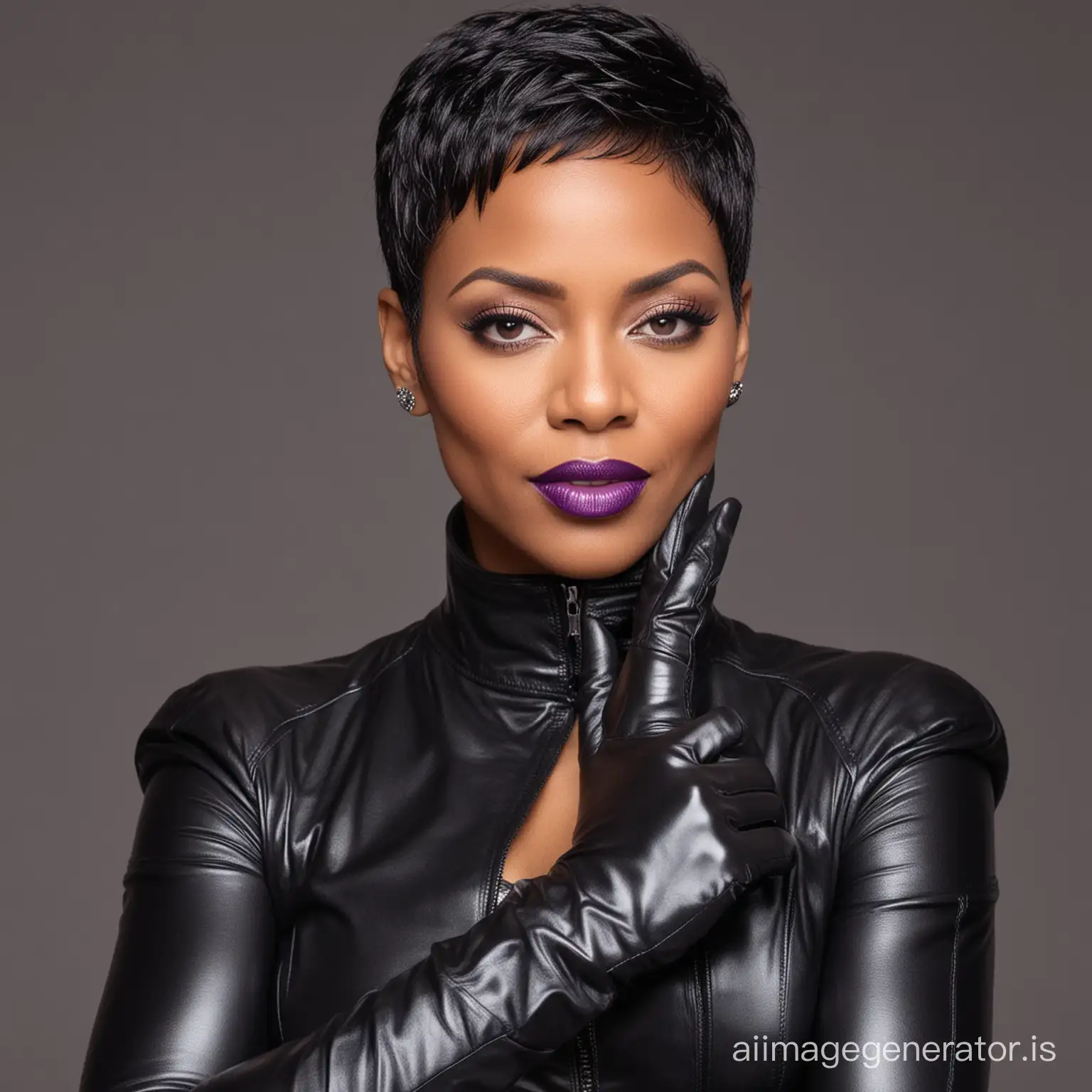 Elegant Ebony Woman and Leatherclad Daddy in Purple Lipstick with  Fashionable Accessories | AI Image Generator