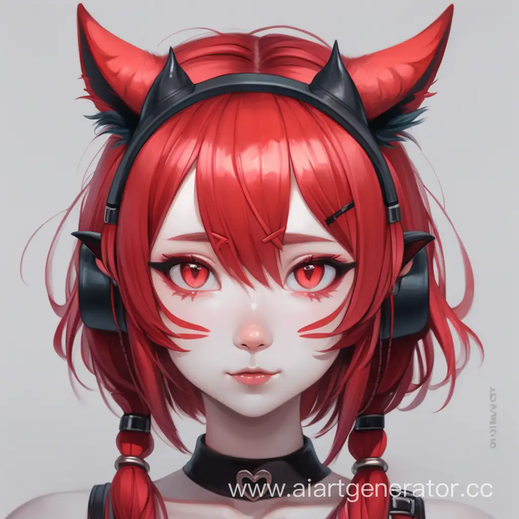 девушка с красной кожей, прямыми рогами и кошачьими ушами