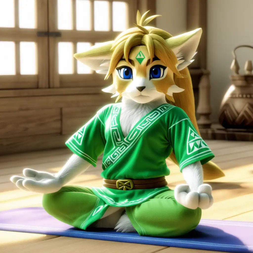Zelda Link Furry Yoga Pose Meditation in Mystical Forest
