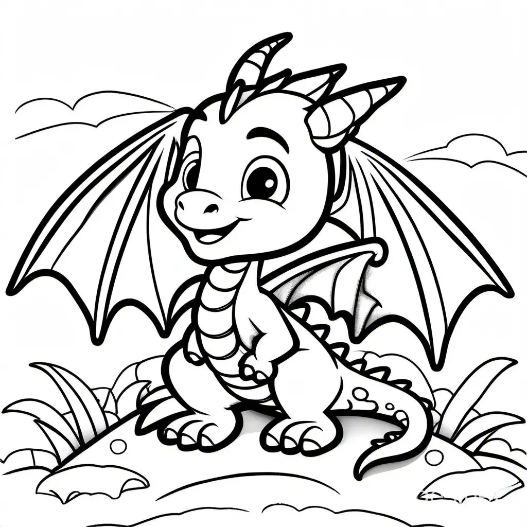 Adorable-Dragon-Coloring-Page-for-Kids-Simple-Line-Art-with-Ample-White-Space