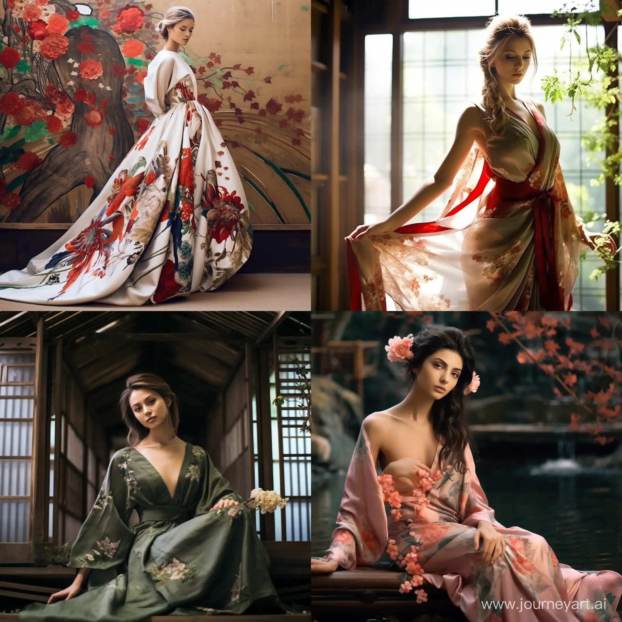 Идеи для фотосессии в японском стиле, с платьем где открыты бока