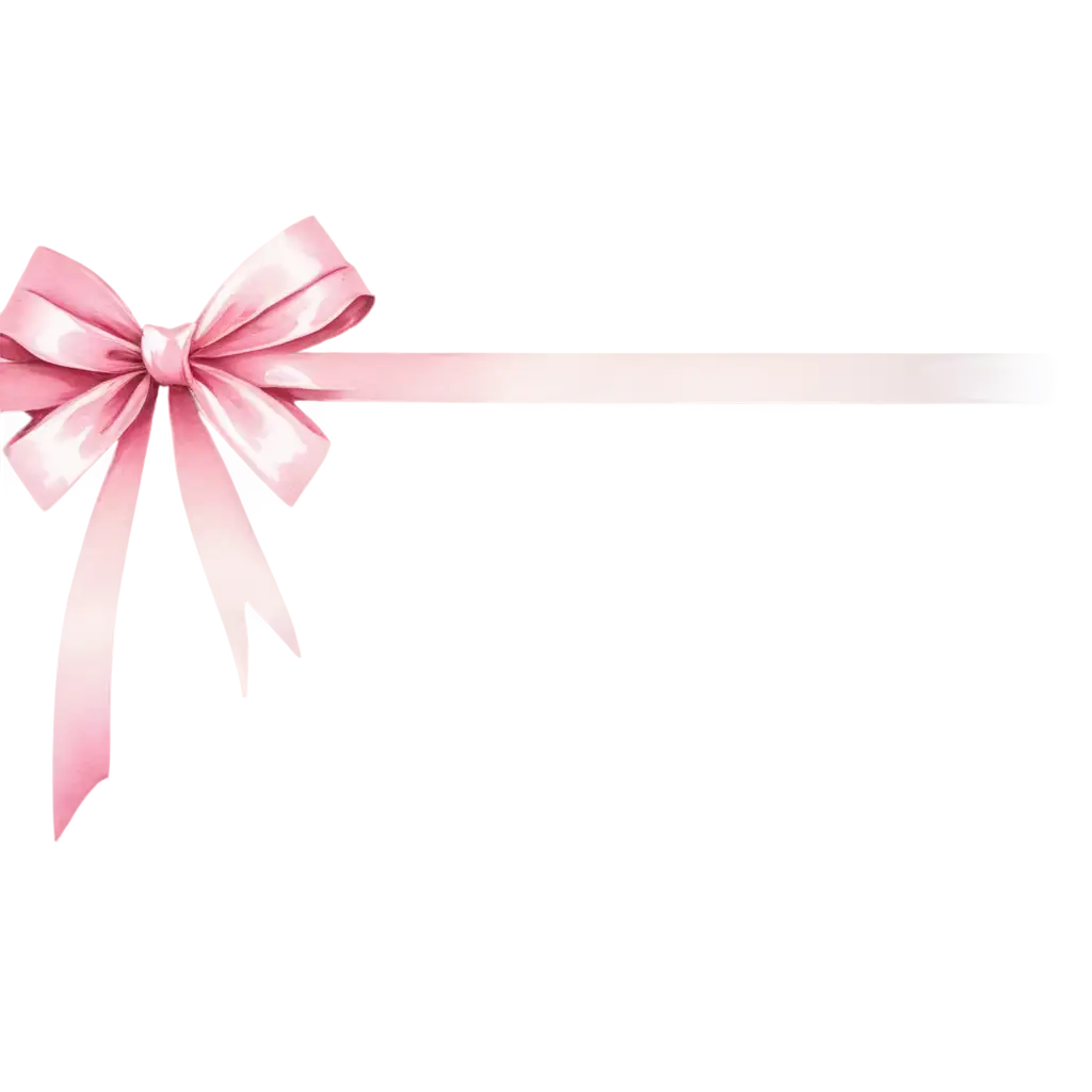 vintage soft pink ribbon bow watercolour efect on transparent background