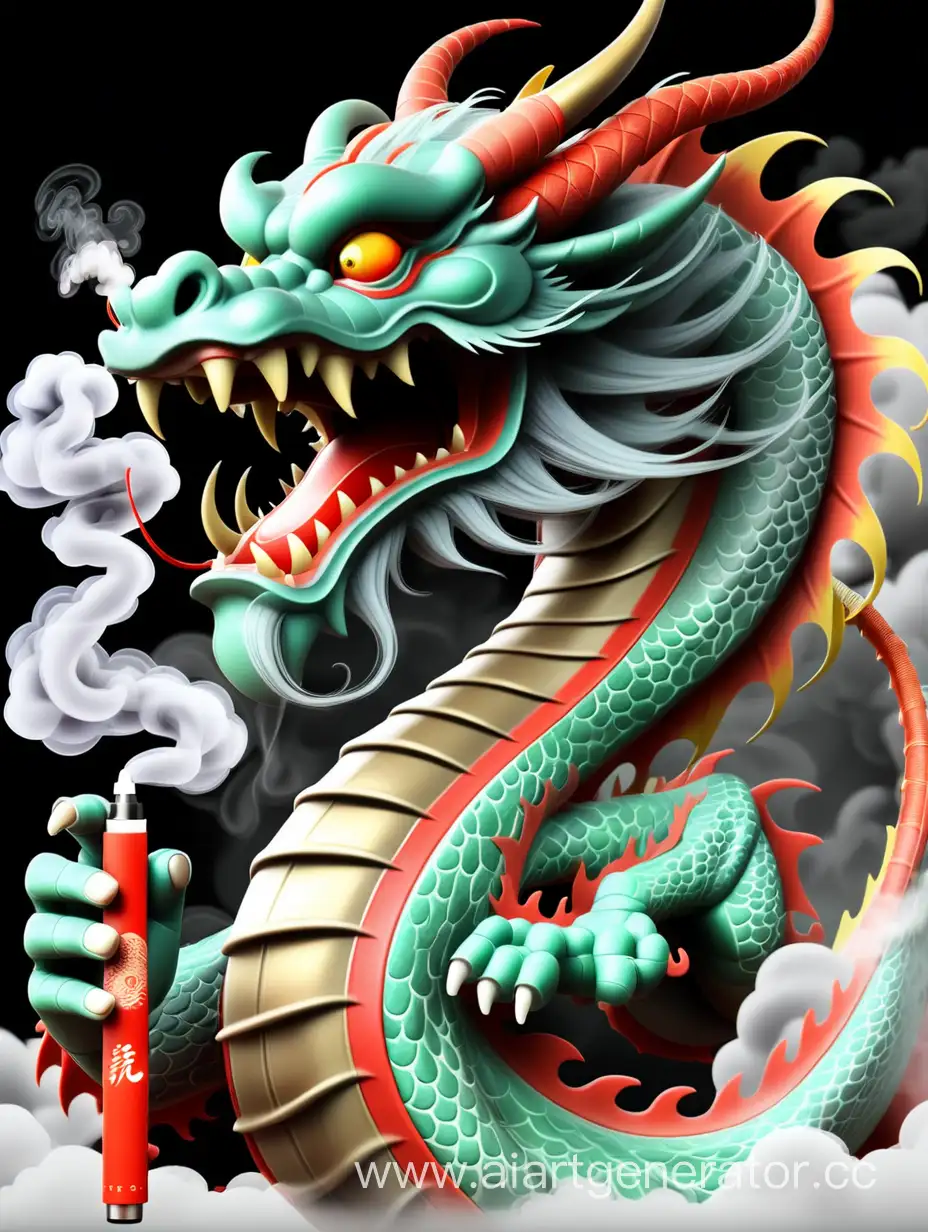 a chinese dragon with a vape and a text cloudy dragon
