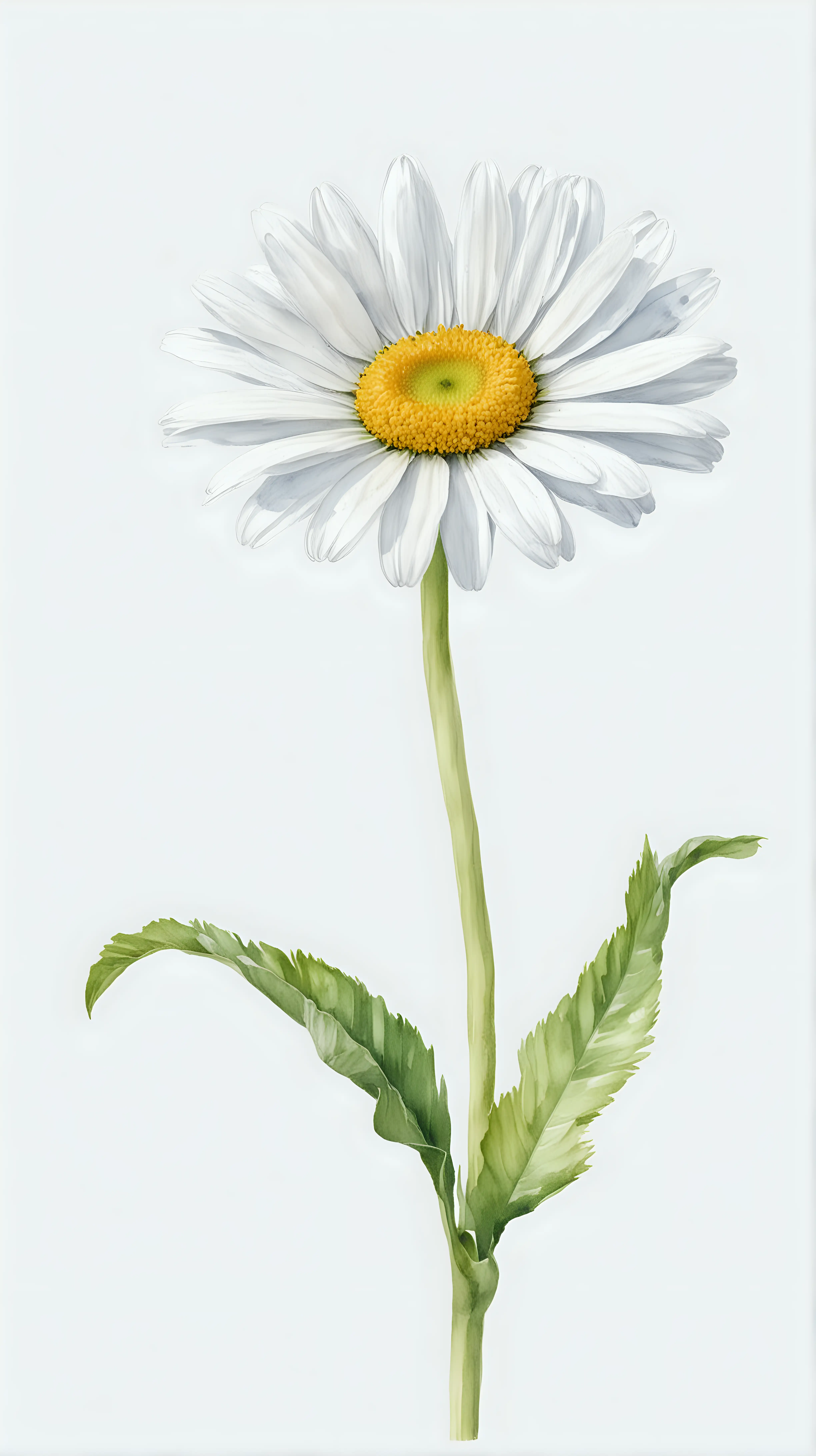 Delightful Watercolor Daisy on White Background