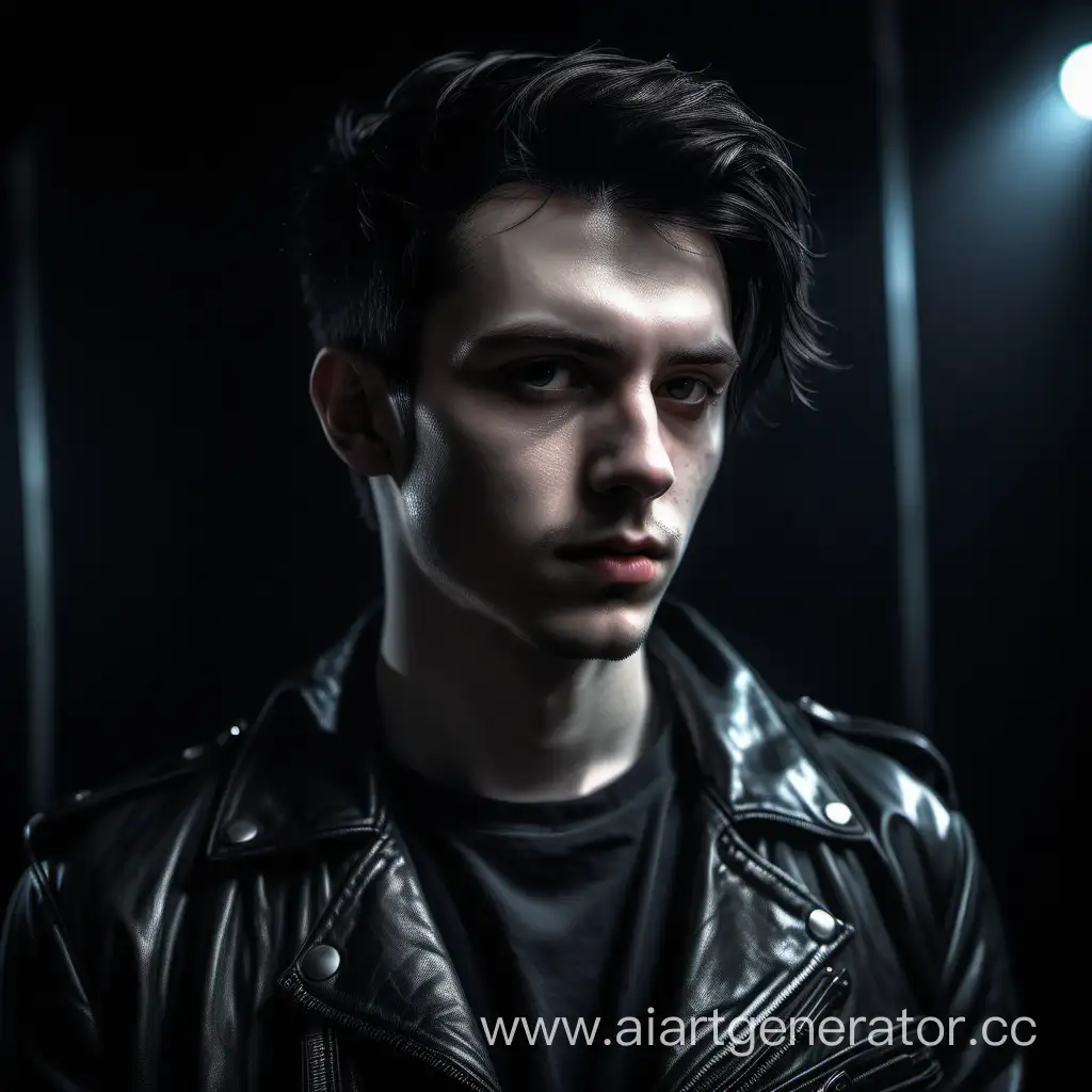 Hyperrealistic-Gothic-Portrait-Young-Man-in-Black-Leather-Jacket