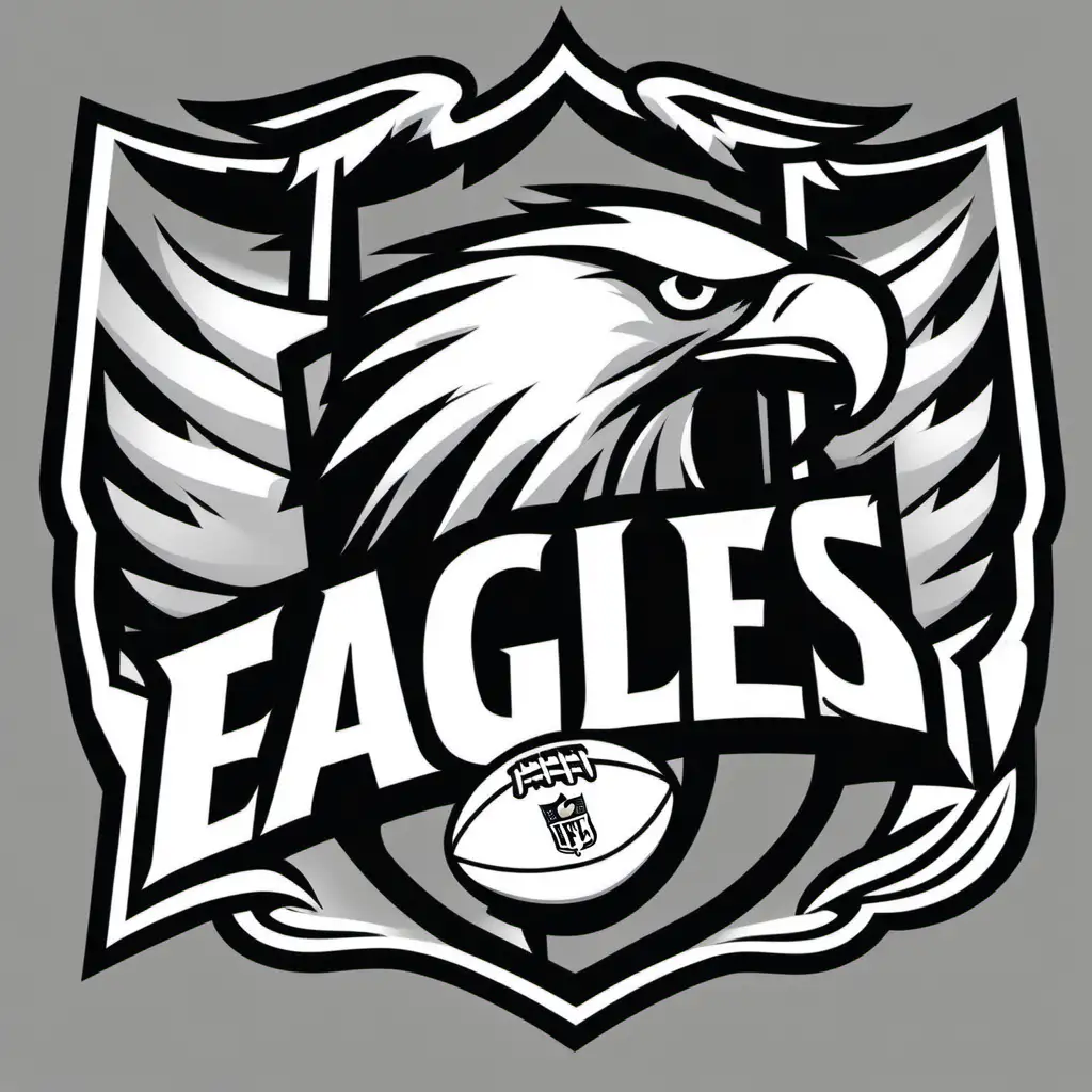 Eagles Football, black and white, no gray, thick outline