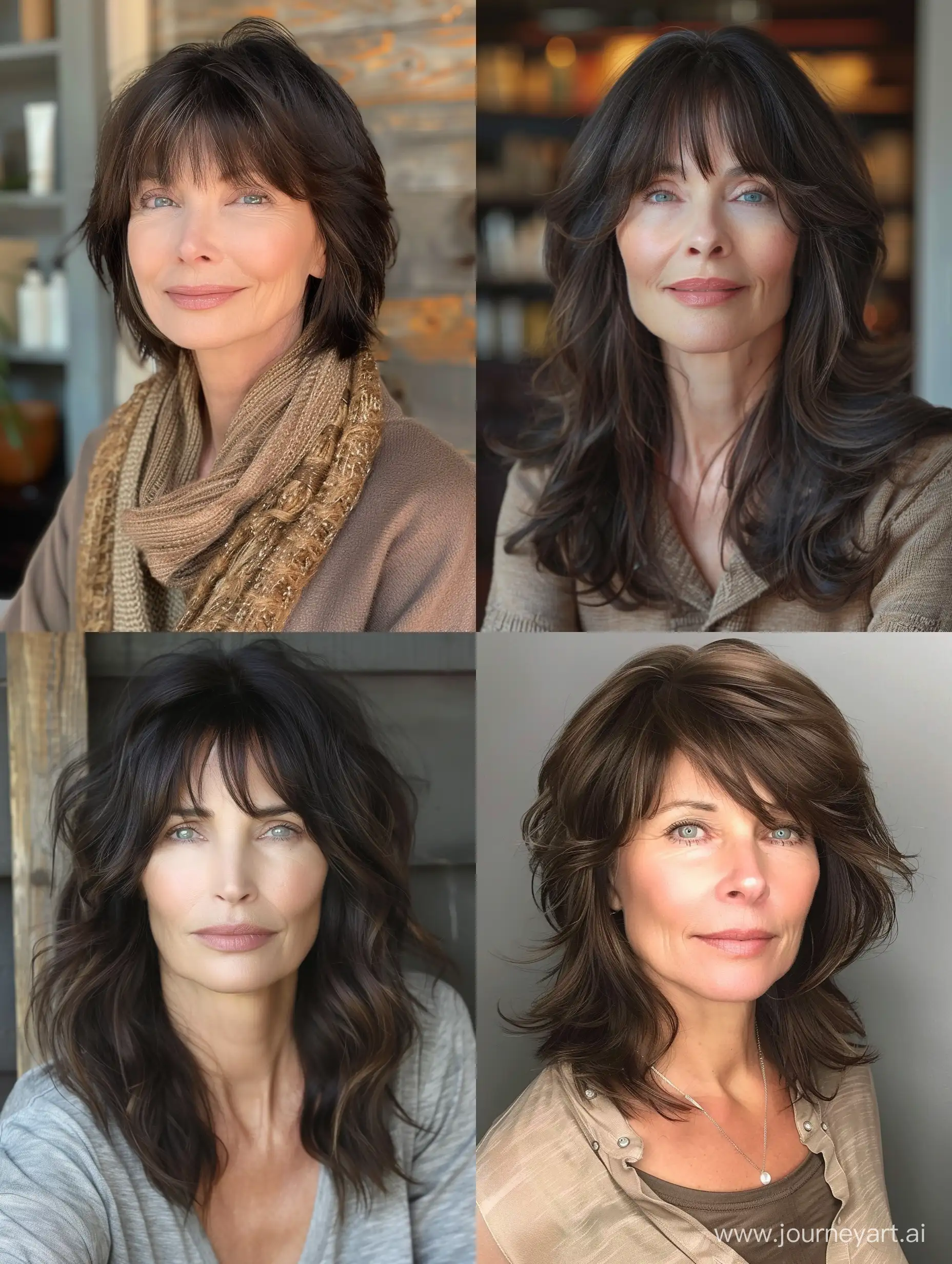 trendy haircuts for women over 50 with bangs brunette for 2024
