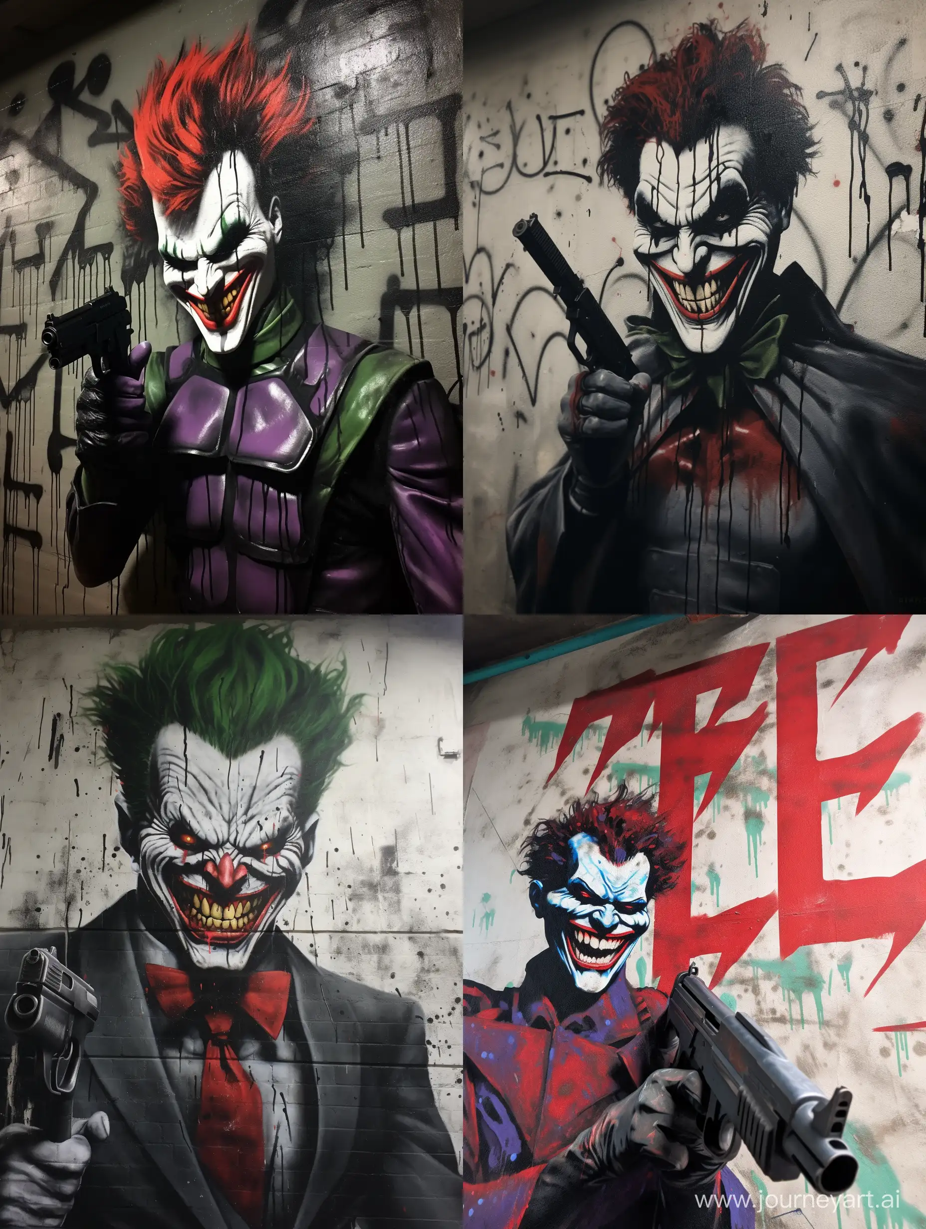 Joker-with-Wicked-Smile-and-Gun-Standing-Before-3ZF-Graffiti-Wall