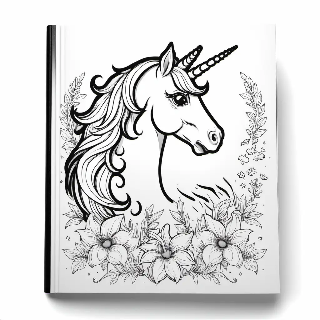 Black and White Unicorn Outline Coloring Book Page