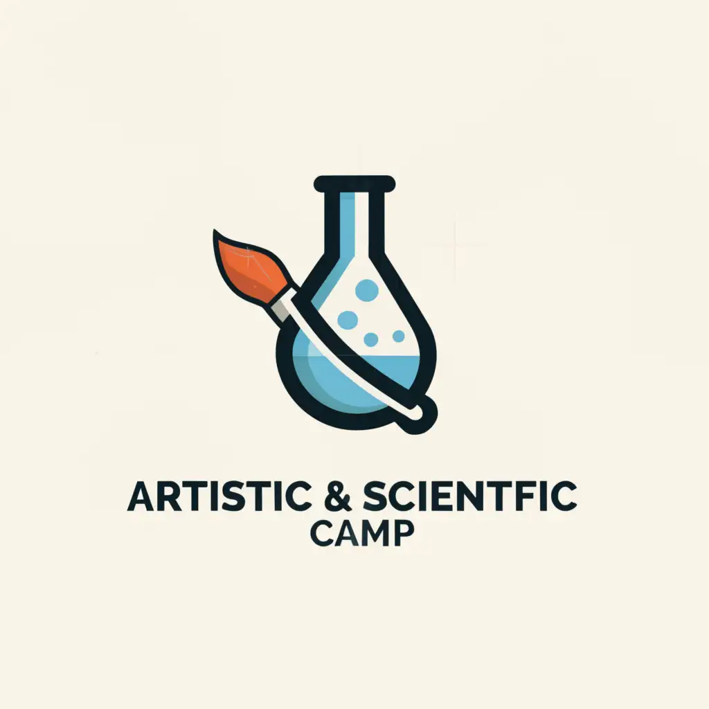a logo design,with the text "artistic and scientific camp", main symbol:a paint brush in an erlenmeyer,Minimalistic,clear background