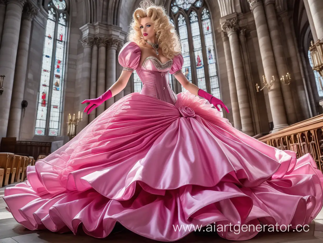 Elegant-Princess-in-Pink-Satin-Dress-with-Heartshaped-Neckline