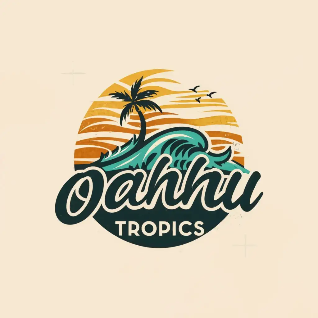a logo design,with the text "Oahu Tropics", main symbol:tropical waves and palm tree,Moderate,clear background