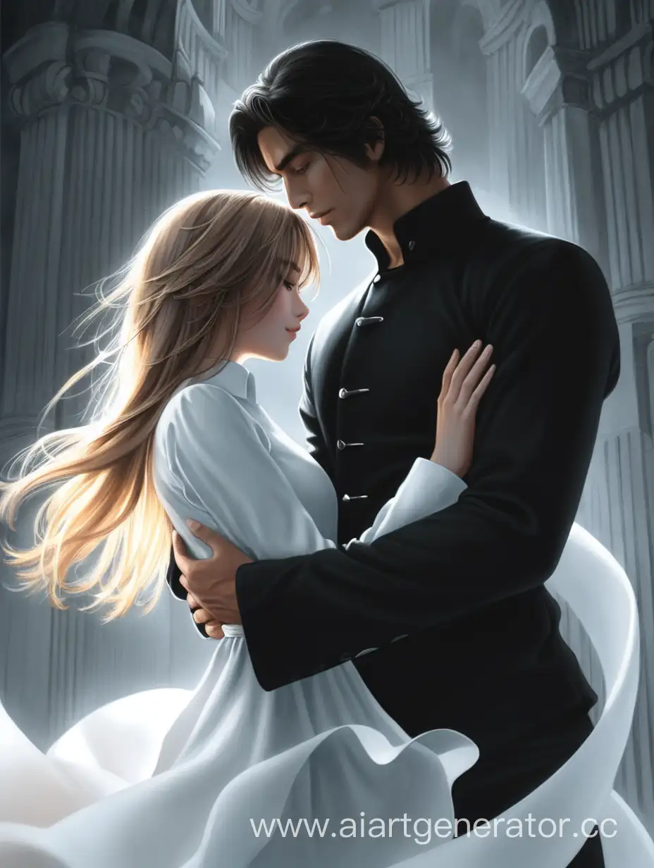 Embracing-Contrast-Romantic-Couple-in-Black-and-White-Attire-on-Book-Cover
