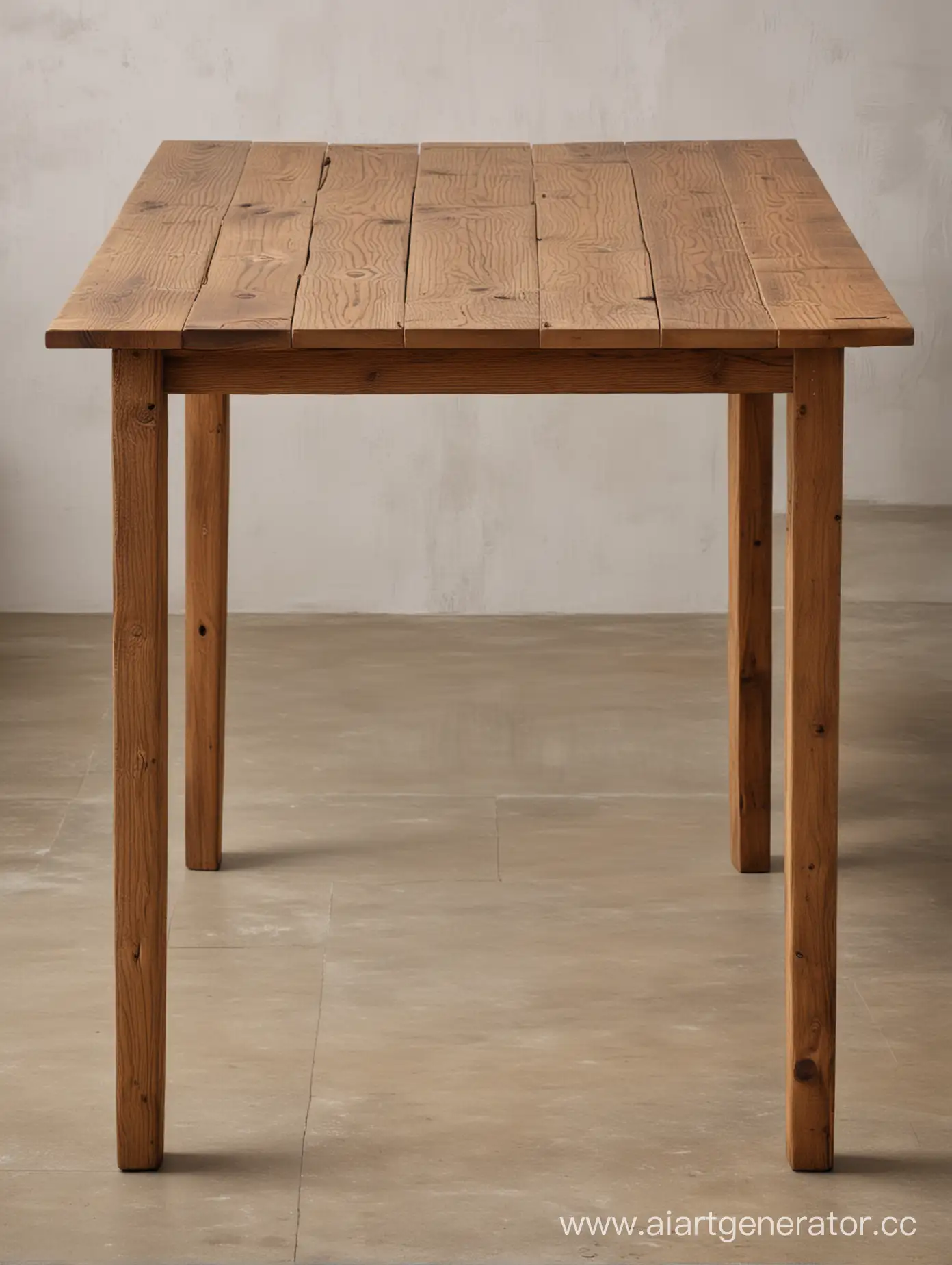 wooden plank table, front view
