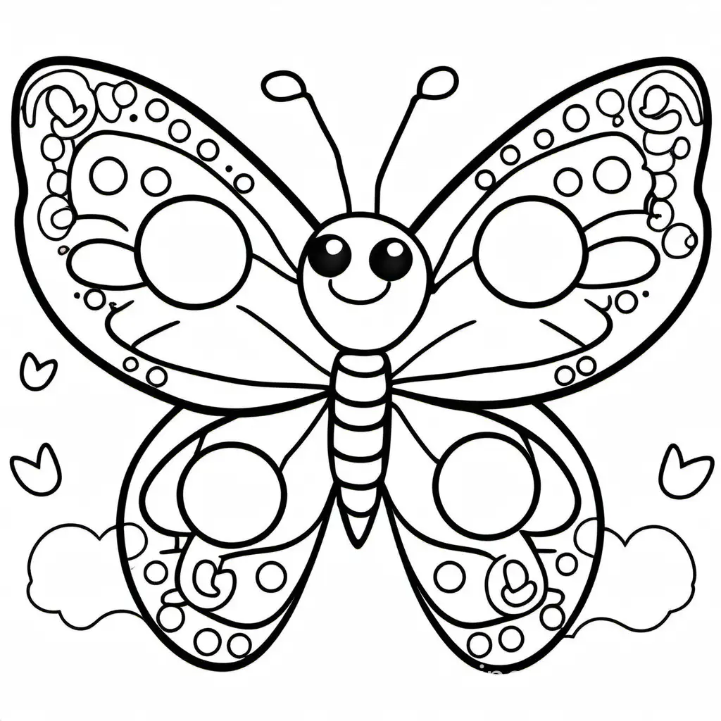 childish BUTTERFLY with eyes and hands for kids 
 , Coloring Page for kids, black and white, line art, white background, Simplicity, Ample White Space. The background of the coloring page is plain white to make it easy for young children to color within the lines. The outlines of all the subjects are easy to distinguish, making it simple for kids to color without too much difficulty, Coloring Page, black and white, line art, white background, Simplicity, Ample White Space. The background of the coloring page is plain white to make it easy for young children to color within the lines. The outlines of all the subjects are easy to distinguish, making it simple for kids to color without too much difficulty