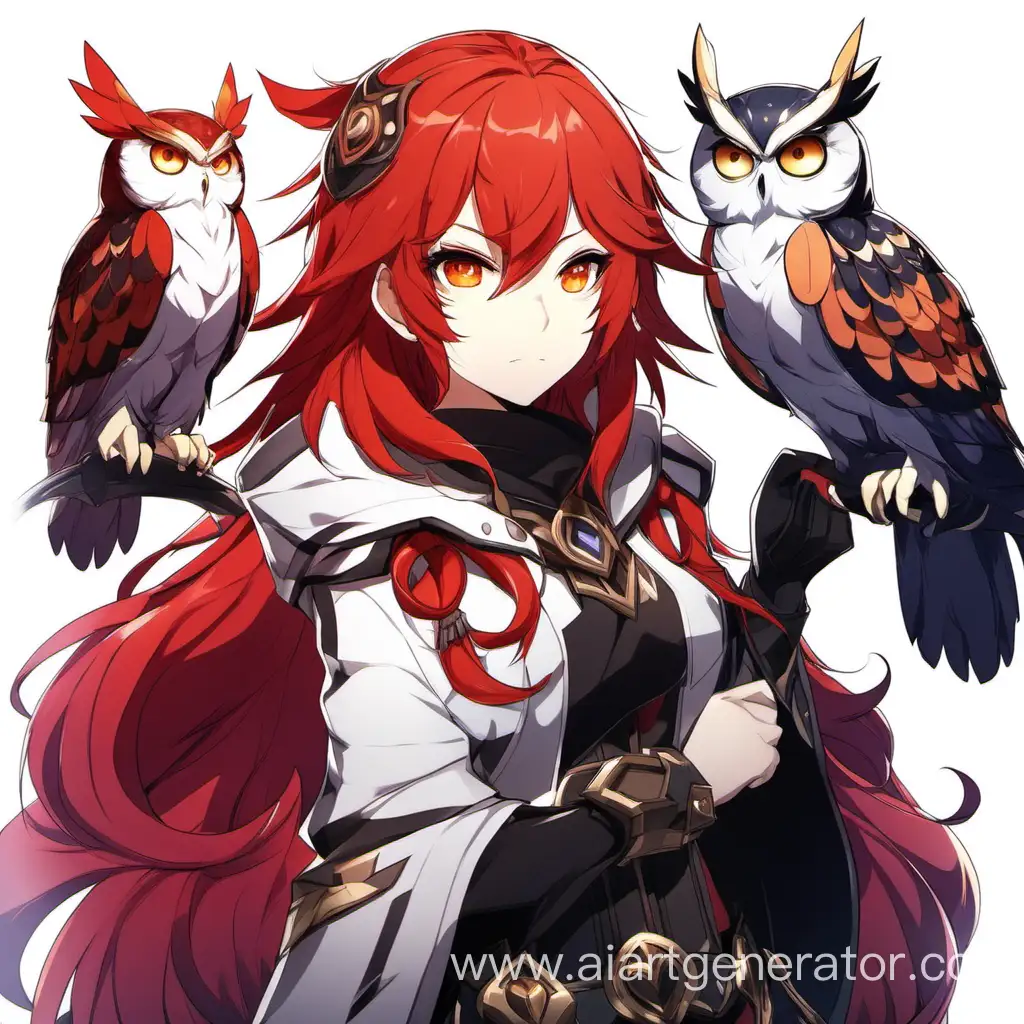 Diluc-Genshin-Impact-Fan-Art-CrimsonHaired-Hero-with-Wise-Owl-Companion