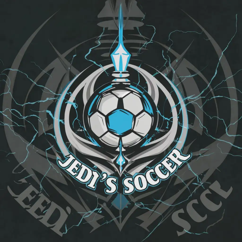 a logo design,with the text "Jedi's soccer", main symbol:Soccer ball and Light saber in blue,Moderate,be used in Sports Fitness industry,clear background