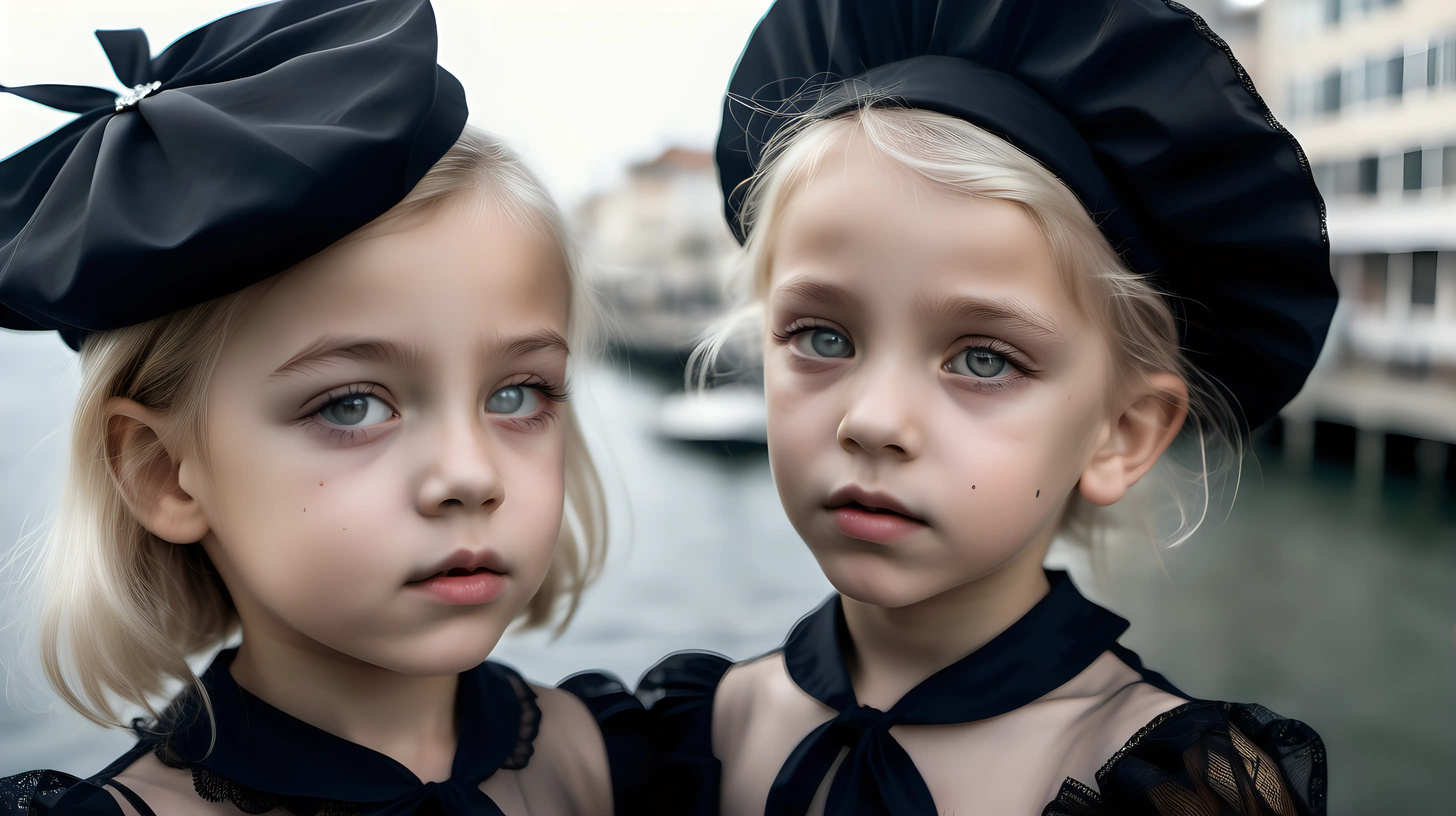 Embracing Sisters in Vintage French City Black and White CloseUp Portrait