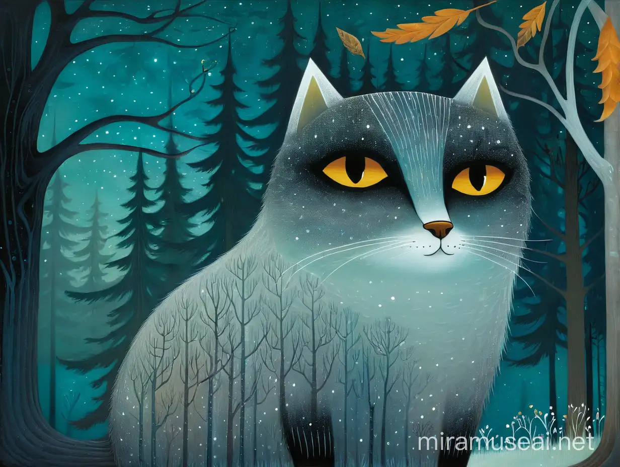 Mystical Cat in Enchanted Forest Art by Andy Kehoe