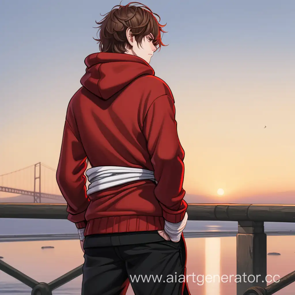 Youthful-Man-in-Red-Hoodie-at-Seaside-Sunset