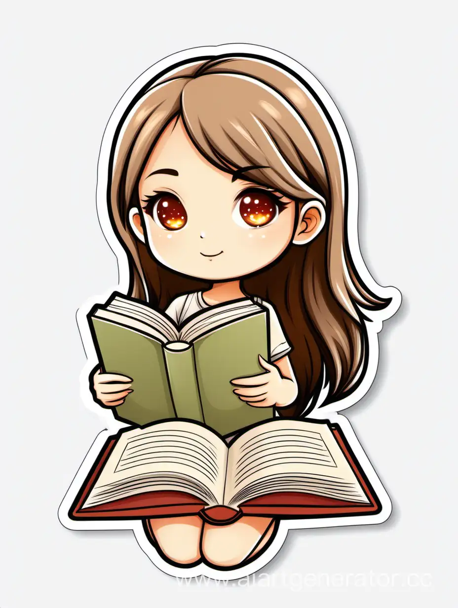 imagine prompt:Girl take book, Sticker, Content, Earthy, Chibi, Contour, Vector, White Background, Detailed
