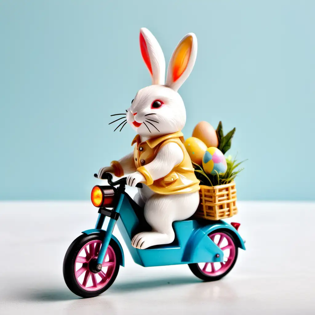 Whimsical Easter Resin Bunny Riding Electric Bike Playful Holiday Decoration