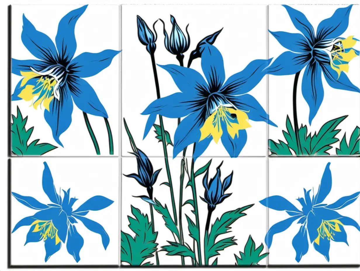 Colorado Blue Columbines Watercolor Clipart Inspired by Andy Warhol