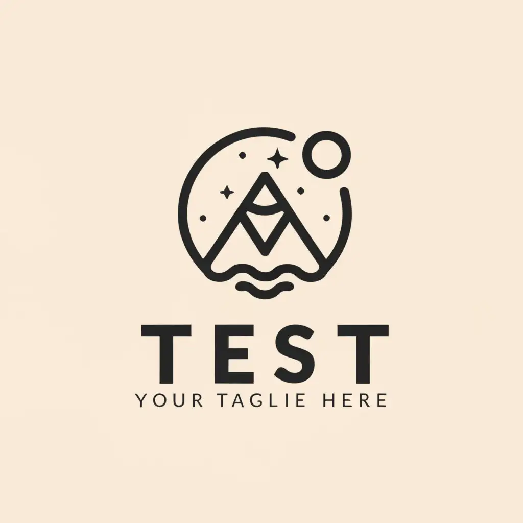 a logo design,with the text 'test', main symbol:A shape logo with mountains inside a tent and moon inside the A.,Minimalistic,be used in Travel industry,clear background
