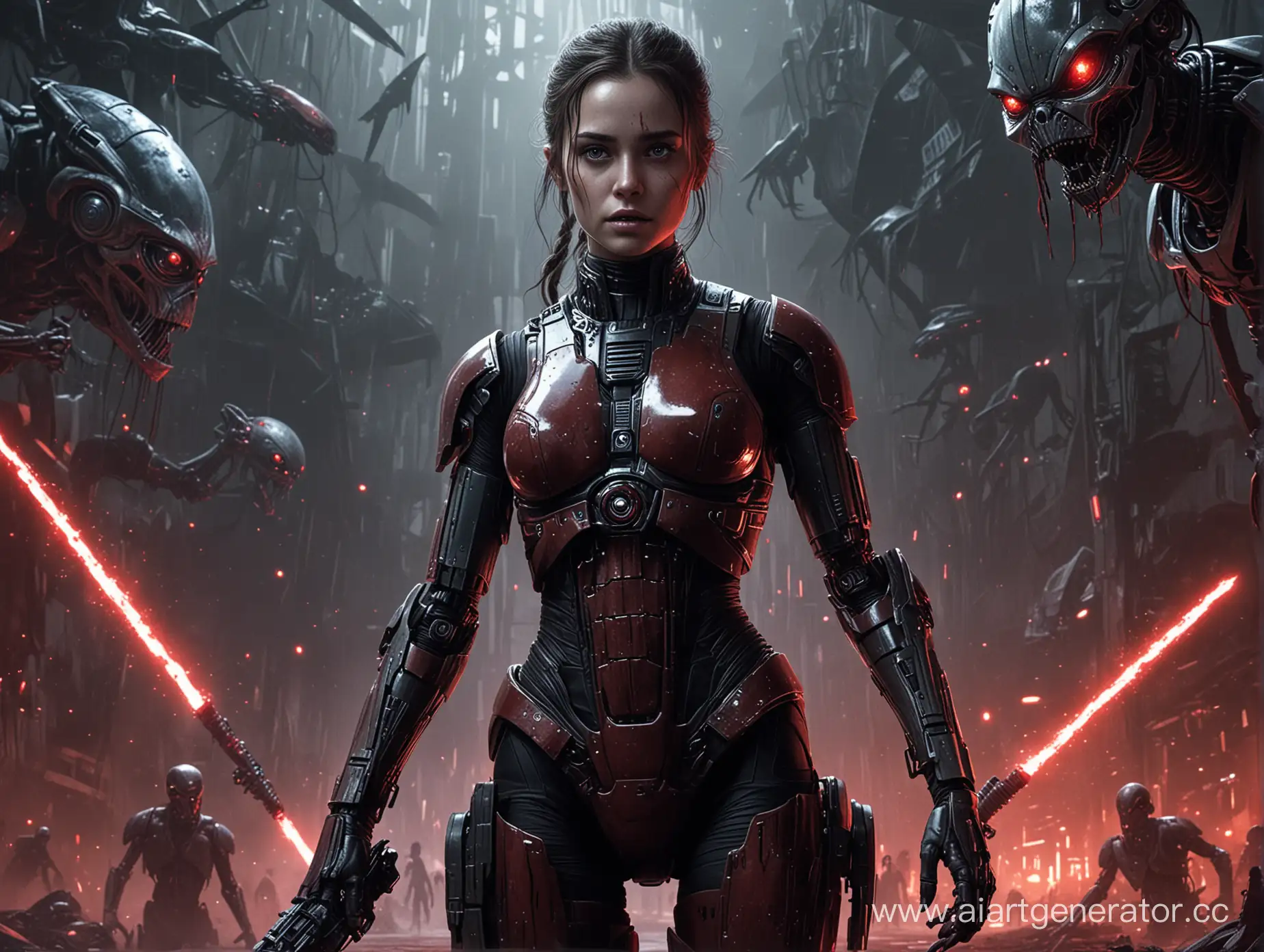 4k,girl,star wars,fantasi,aliens,horror,blood,robot