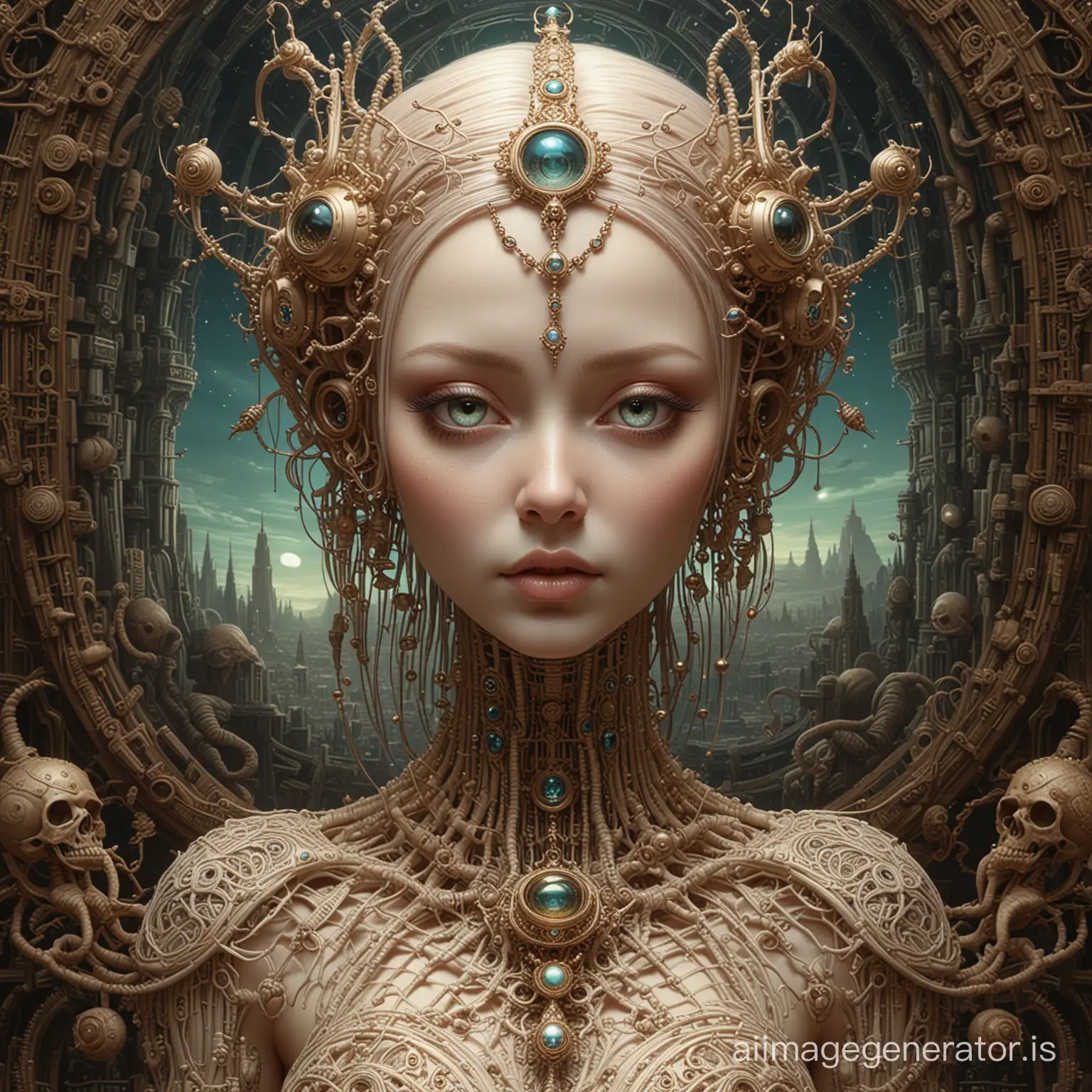 stellar gnosis, Fantasy Cyberpunk, Biopunk, Goth future, metaverse, scientia transcendens, transcendental spooky ghost girl, insanely detailed and intricate, hypermaximalist, elegant, ornate, hyper realistic, super detailed, 4k, Landscape by Naoto Hattori, by Zdislav Beksinski, by Junji Ito, oil fractal arteries artwork by Ernst Haeckel Rudolf Giger, Mark Ryden, total anime. adapt to the text