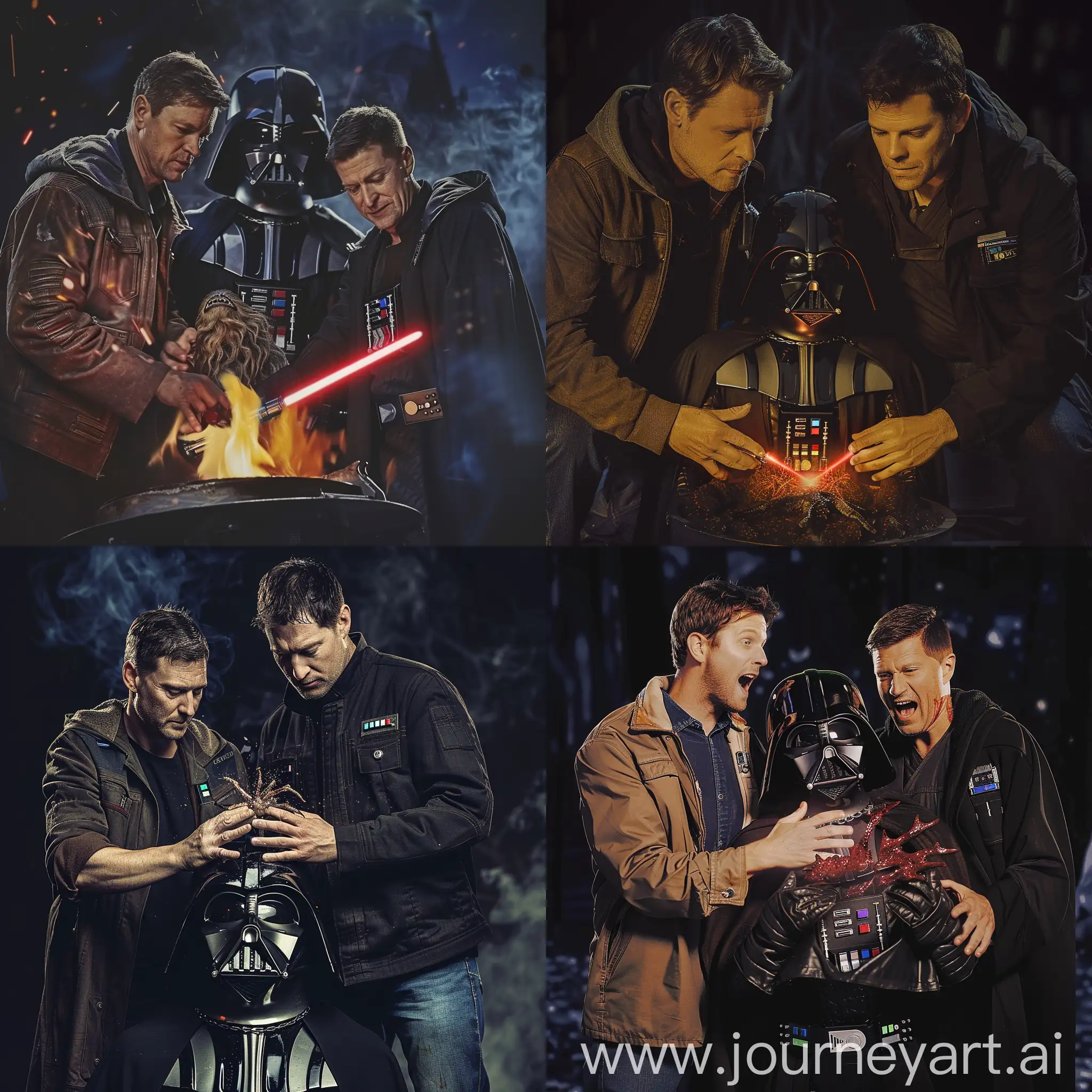Sam and Dean Winchesters exorcising a demon from Darth Vader