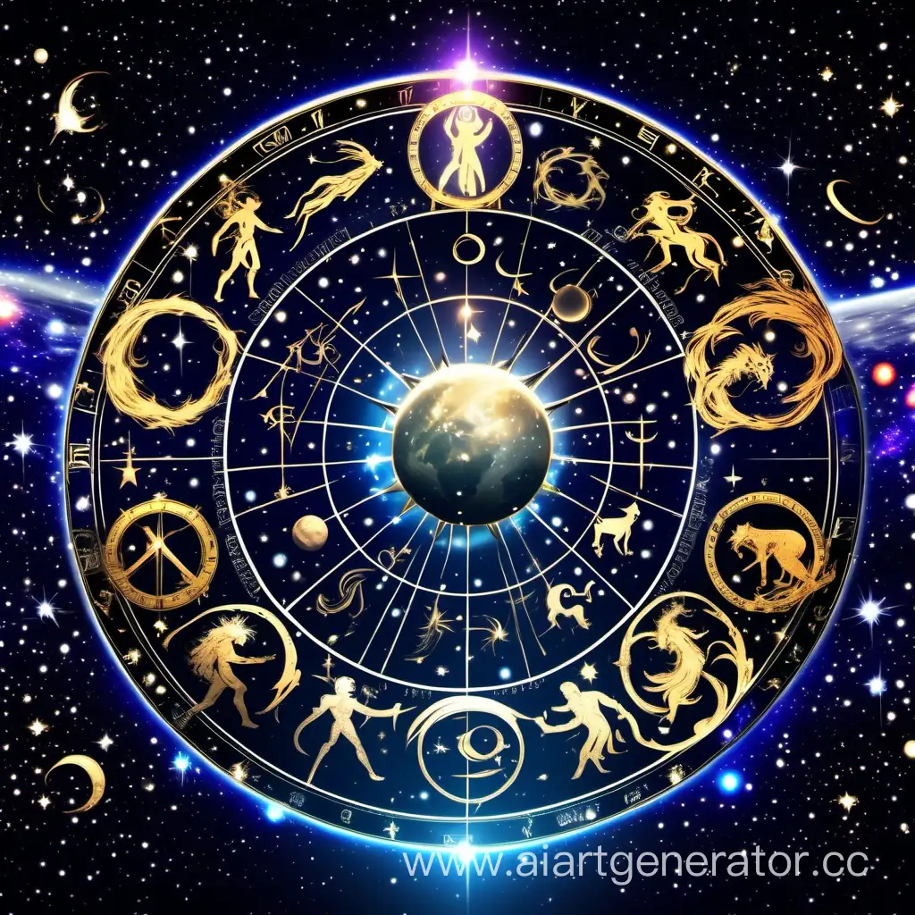 знаки зодиака, на фоне космоса, стиль фентези-мифологии, 8k , логотип