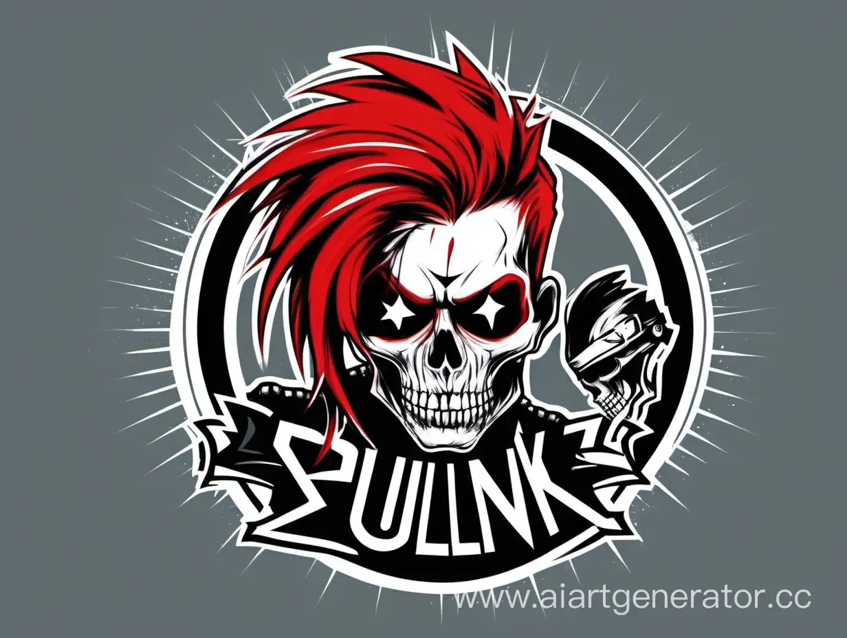 Skull punk , red hair, logo