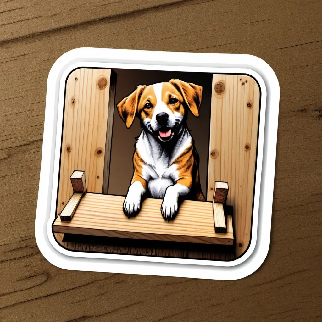 Adorable Dog Crafting Wooden Wonders Sticker