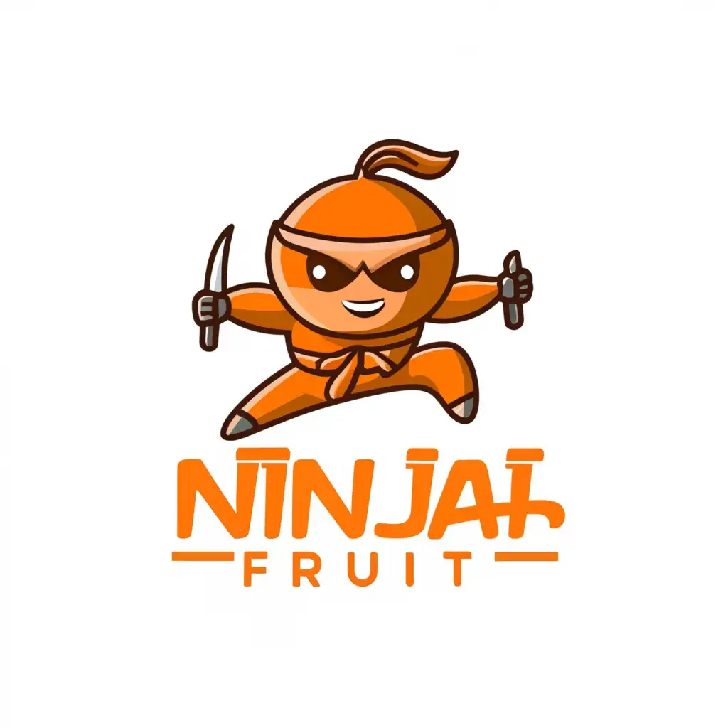a logo design,with the text "NinjaFruit", main symbol:an orange, a ninja,Moderate,be used in Restaurant industry,clear background