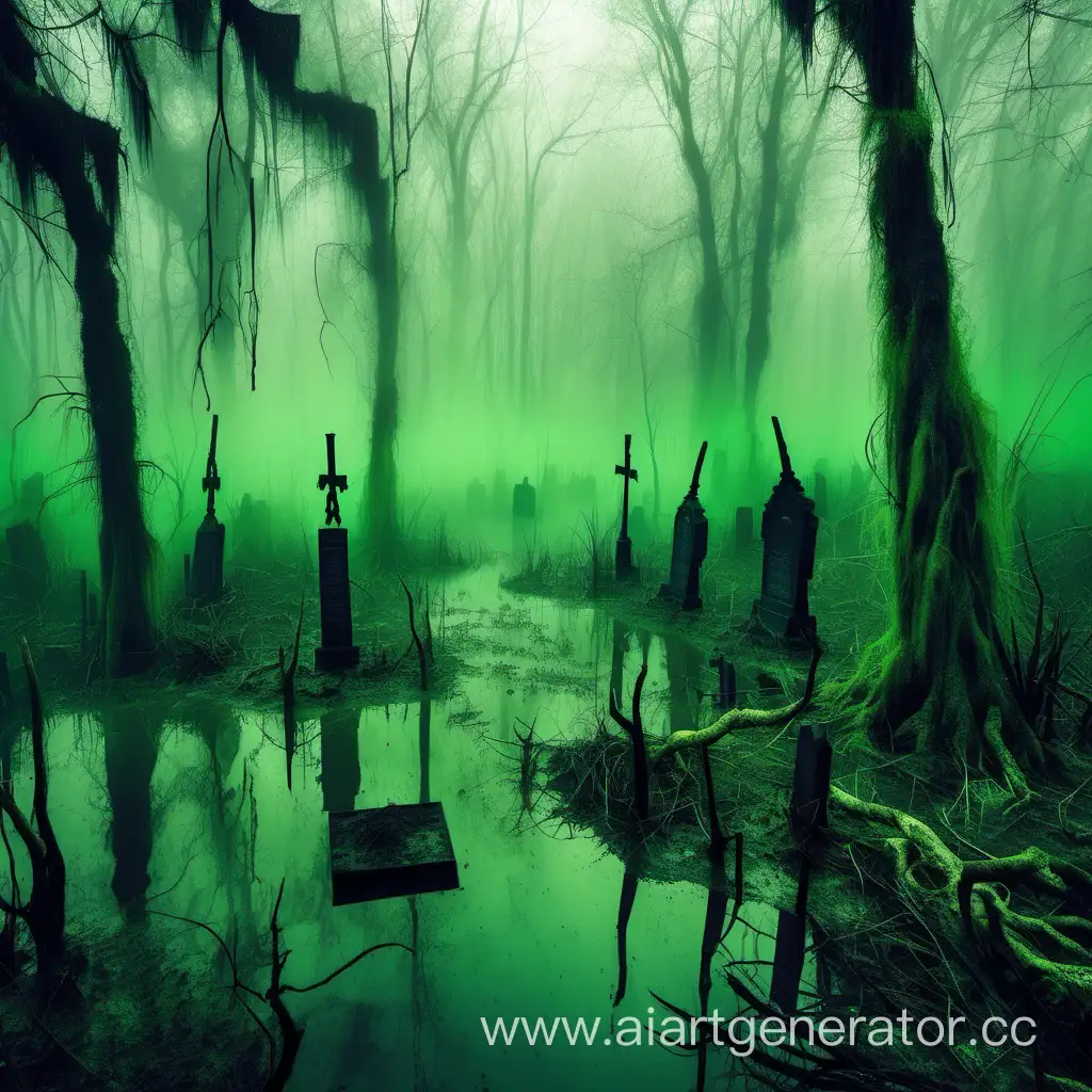 swamp forest with green fog in a grave