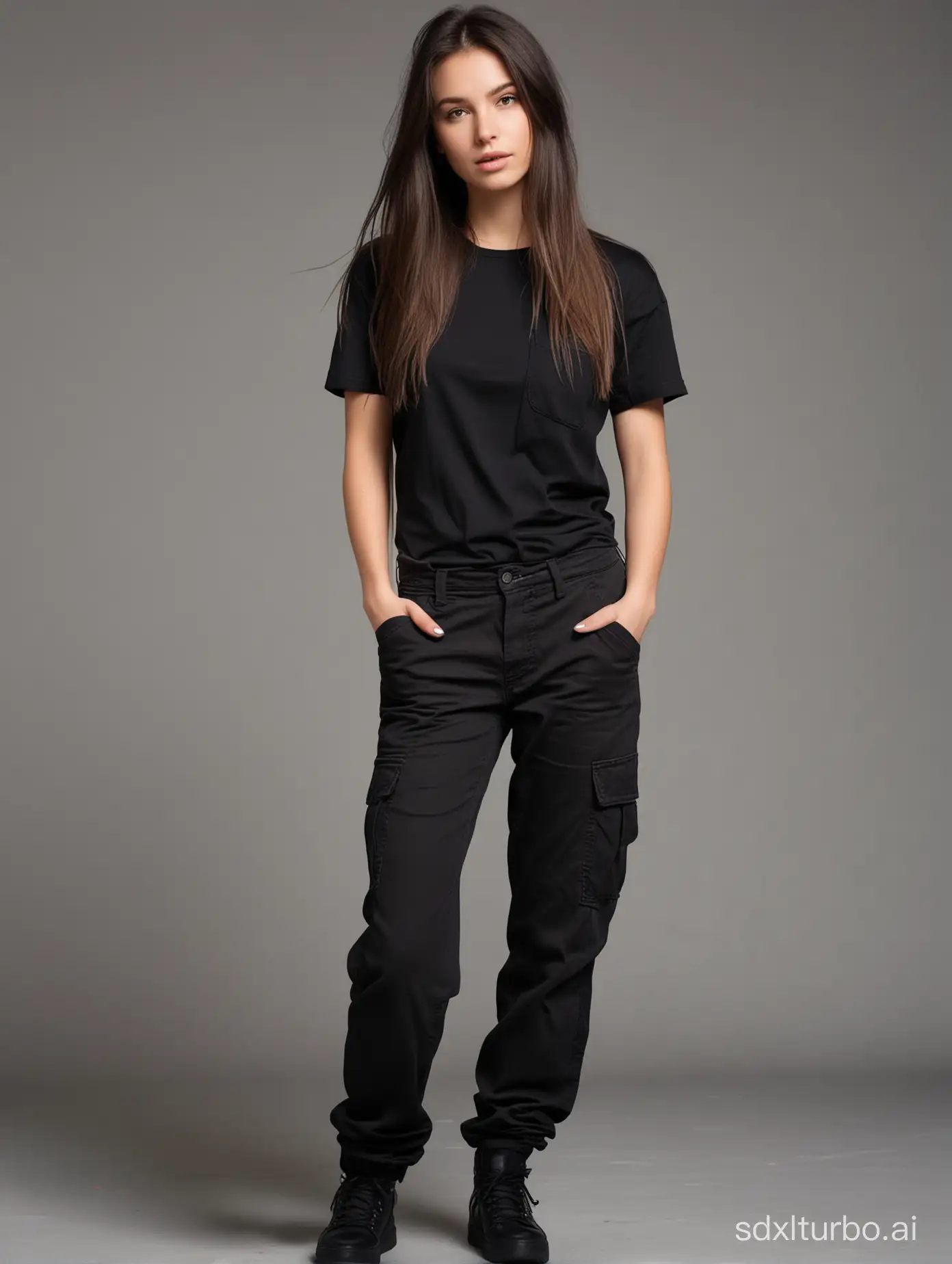 Polish-Girl-in-Stylish-Black-Outfit-with-Long-Straight-Hair