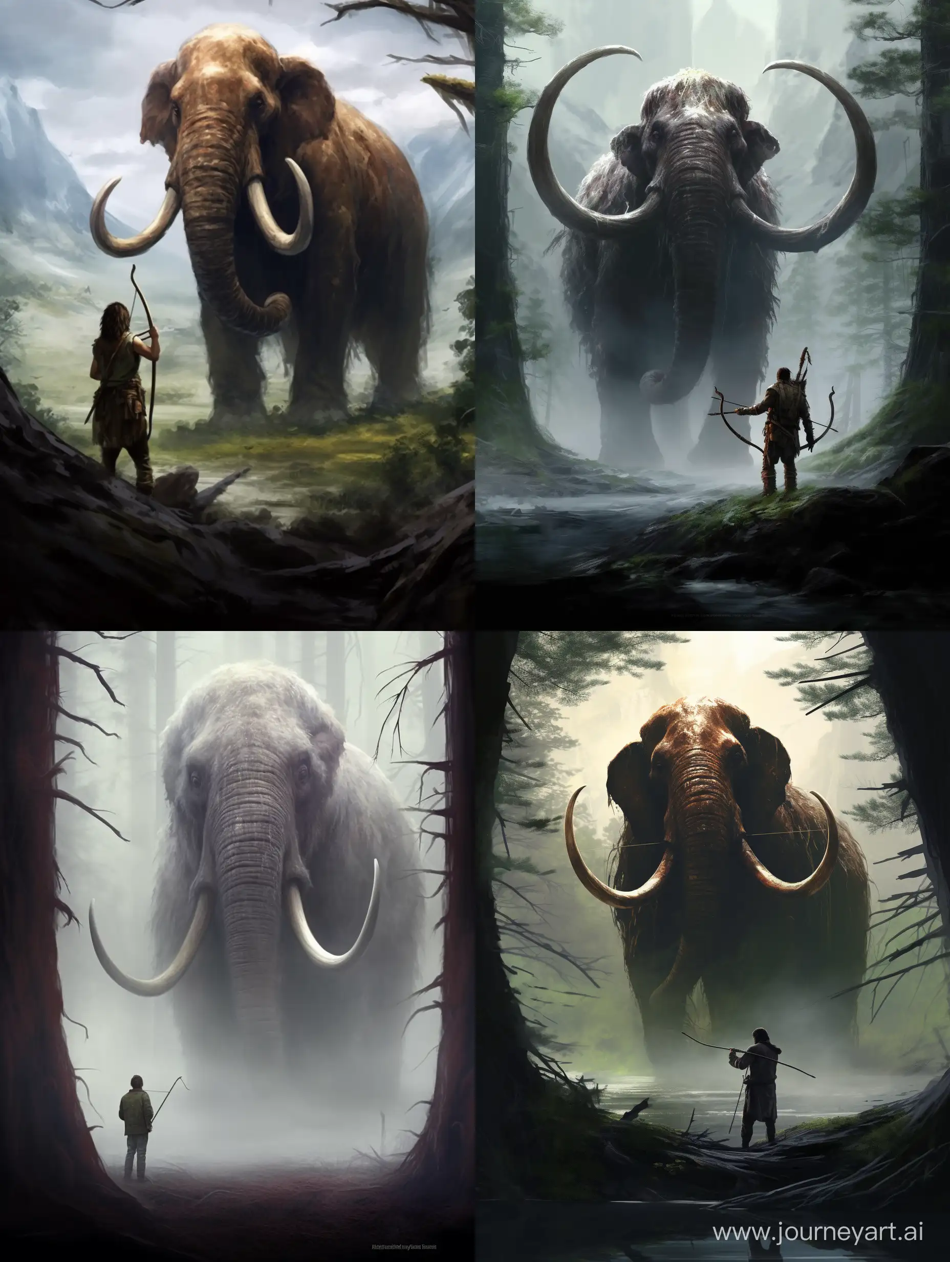 Prehistoric-Hunter-in-Pixar-Style-Pursuing-a-Bowstring-Mammoth