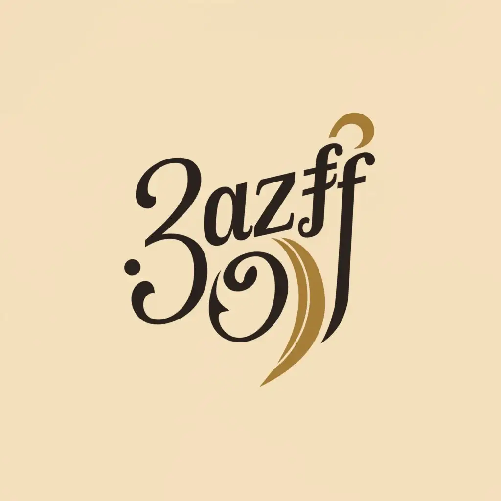a logo design,with the text "3azf 3od", main symbol:Create a flat vector, illustrative-style wordmark logo design for a music business named '3azf 3od', where the 'o' in '3od' is stylized to resemble the body of an oud. The wordmark utilizes deep, resonant blacks and golds to echo the rich, traditional hues of the instrument against a white background.,Minimalistic,clear background