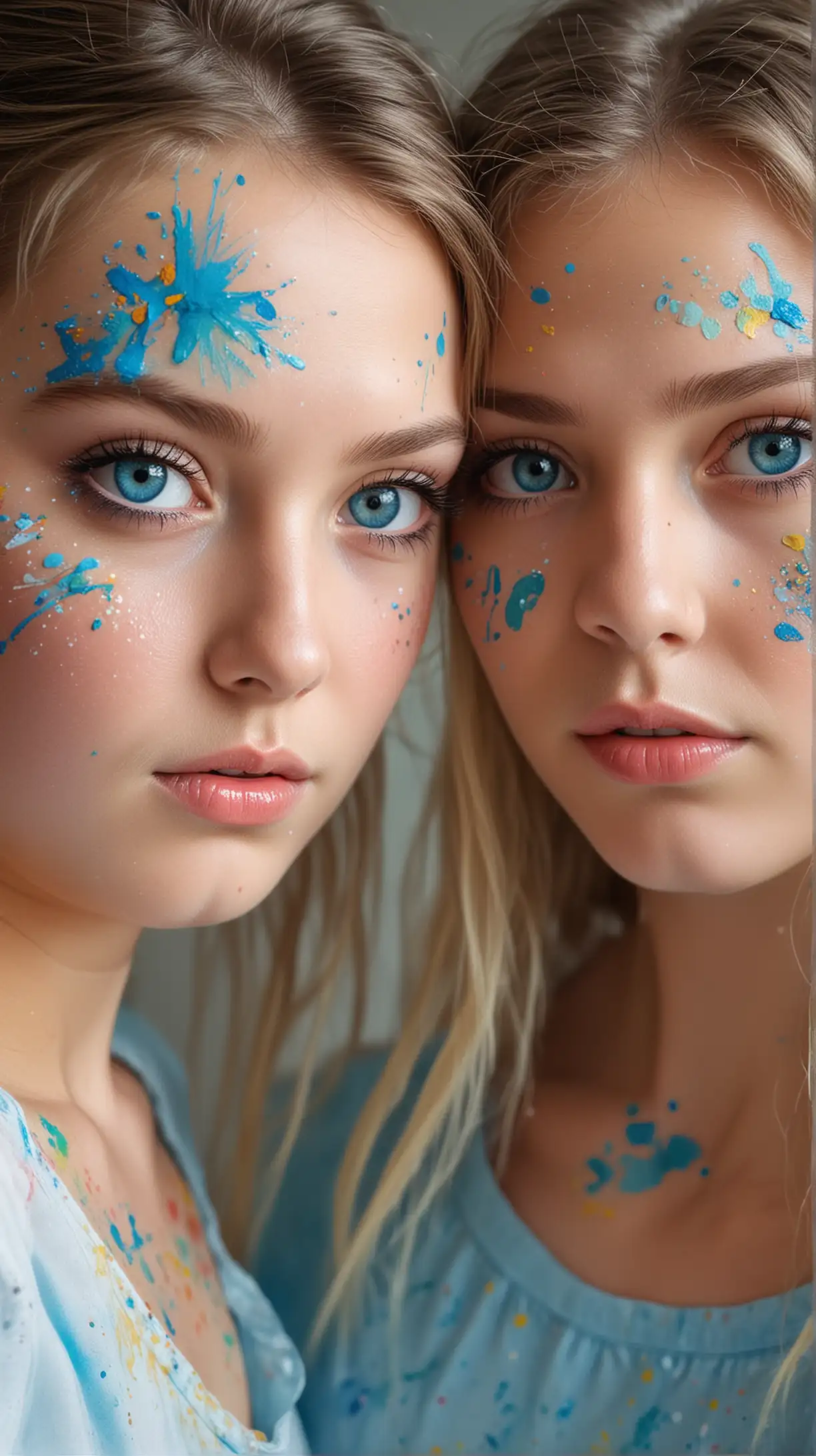 Vibrantly Painted Girls with Blue Eyes
