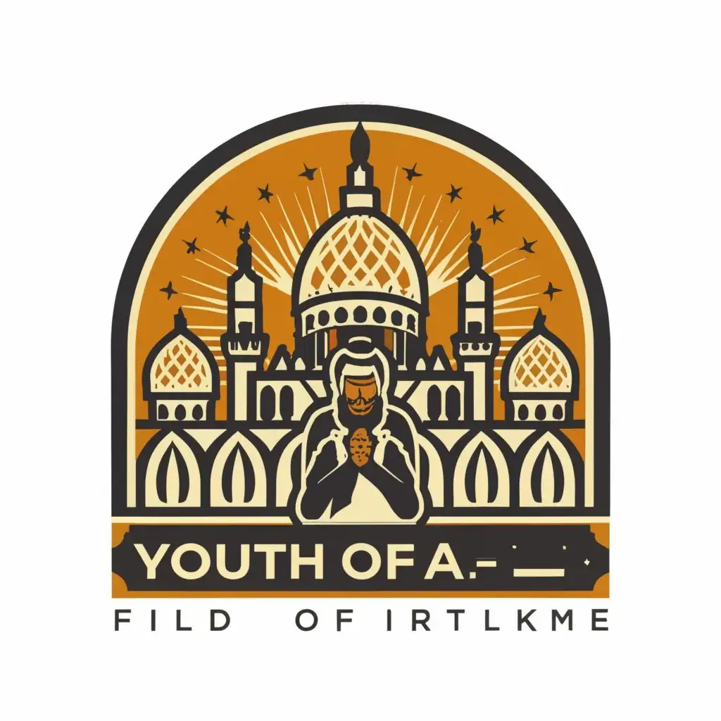 logo, Man with Keffiyeh / mosque / Muslim, with the text "Youth of Al-Amin Mosque", typography, be used in Religious industry